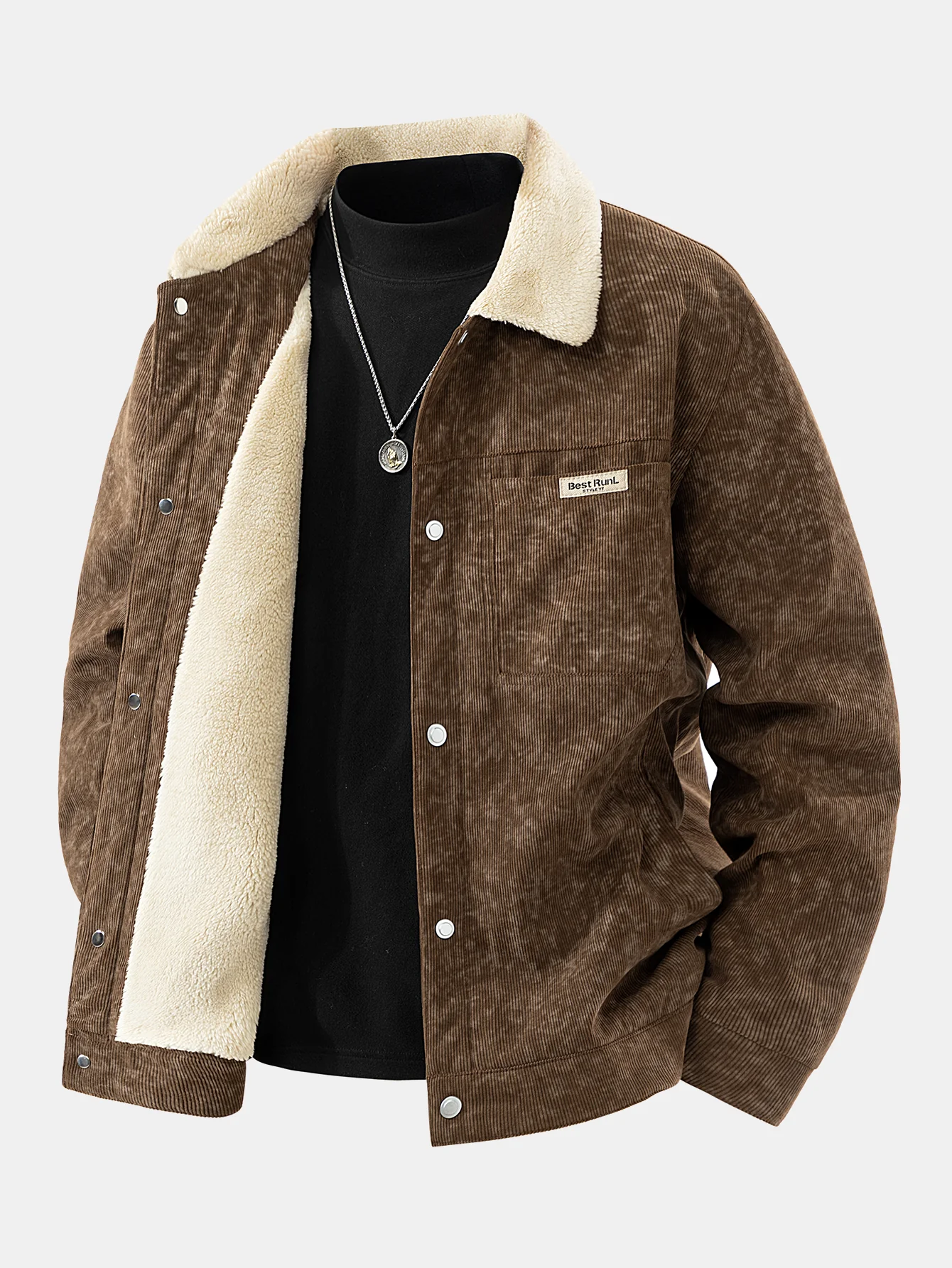Teddy Lined Tie Dye Corduroy Pocket Button Up Jacket