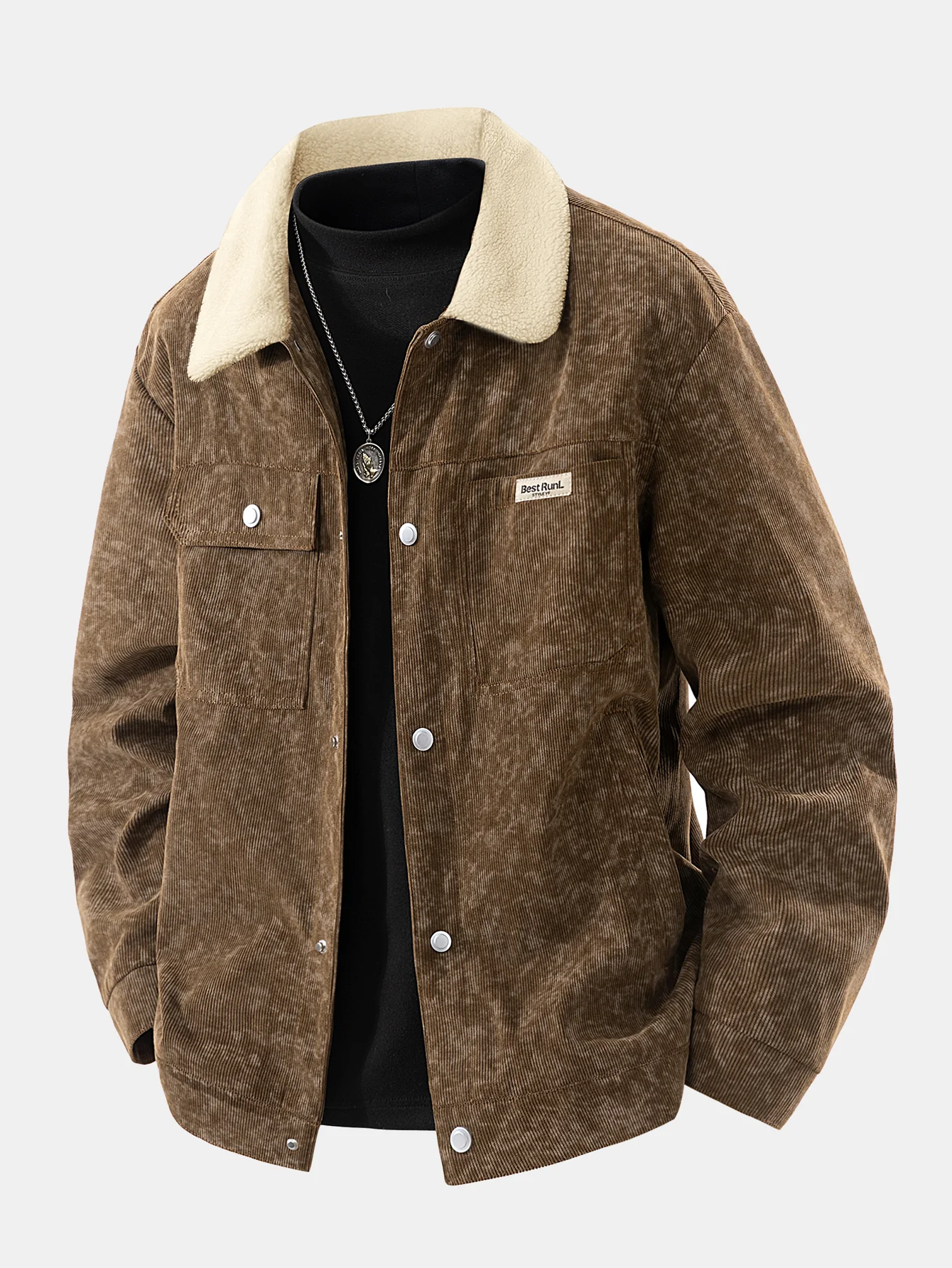 Teddy Lined Tie Dye Corduroy Pocket Button Up Jacket - Image 2