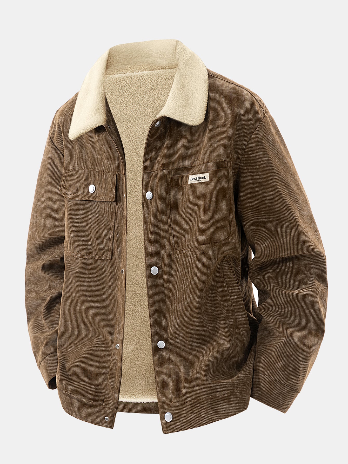 Teddy Lined Tie Dye Corduroy Pocket Button Up Jacket - Image 3