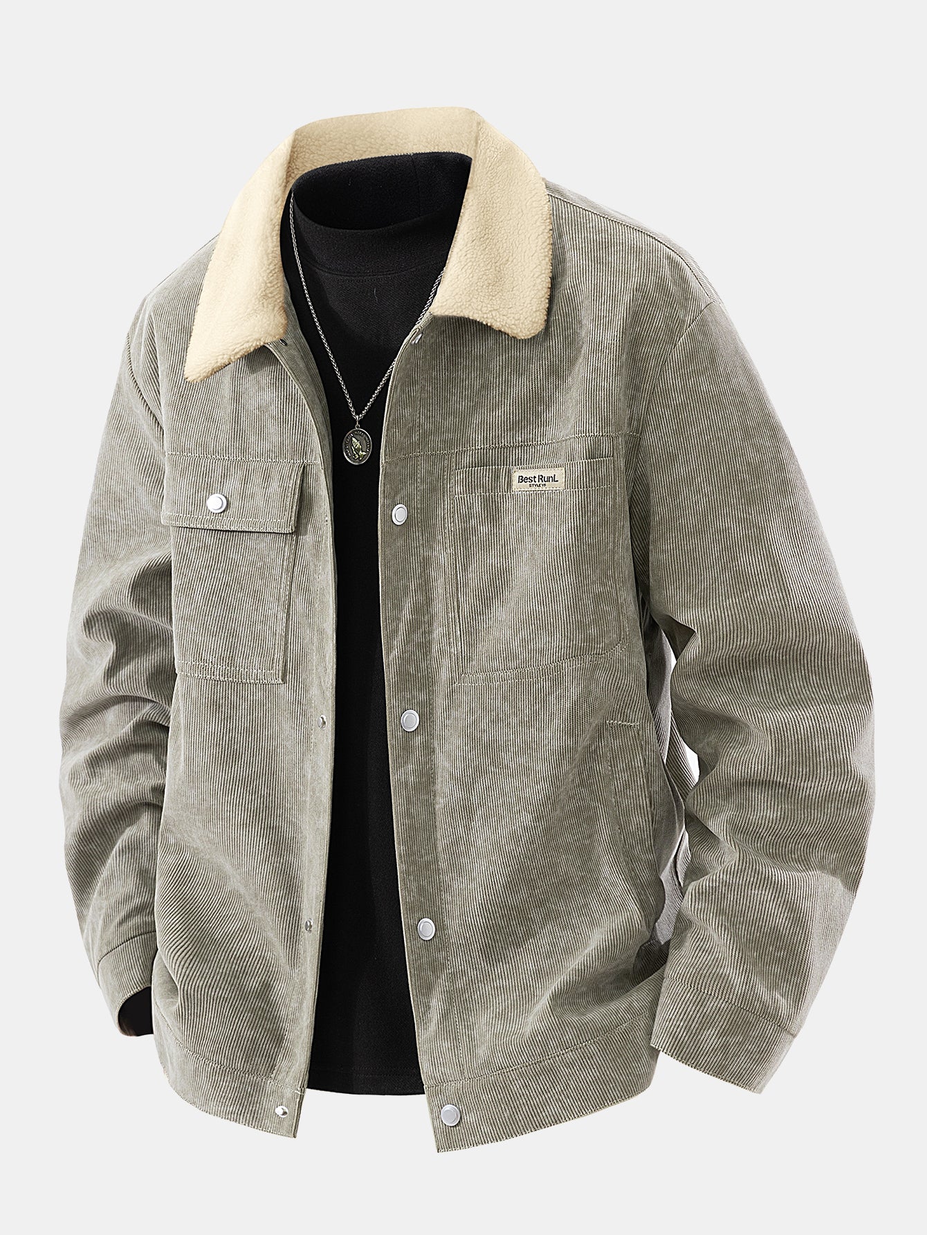 Teddy Lined Tie Dye Corduroy Pocket Button Up Jacket - Image 5