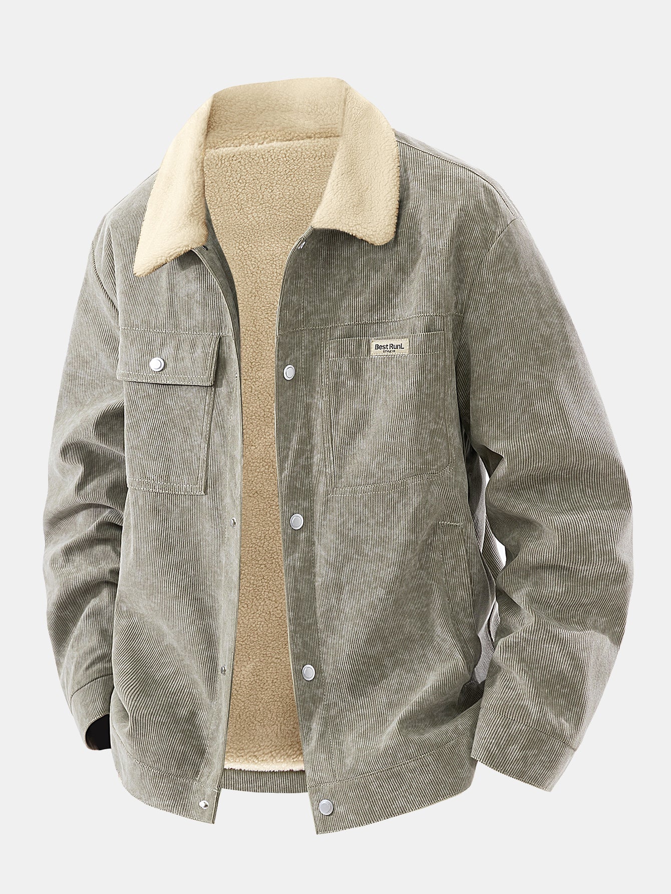Teddy Lined Tie Dye Corduroy Pocket Button Up Jacket - Image 6