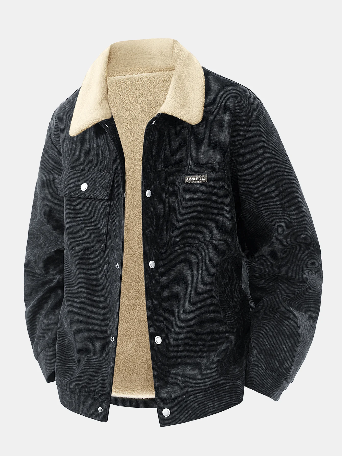 Teddy Lined Tie Dye Corduroy Pocket Button Up Jacket - Image 9