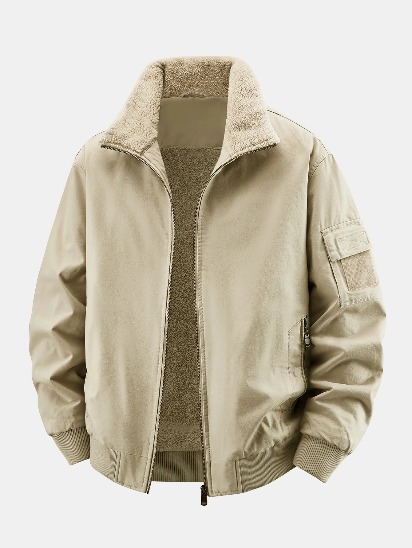 Teddy Lined Zip Up Chino Bomber Jacket - Image 10