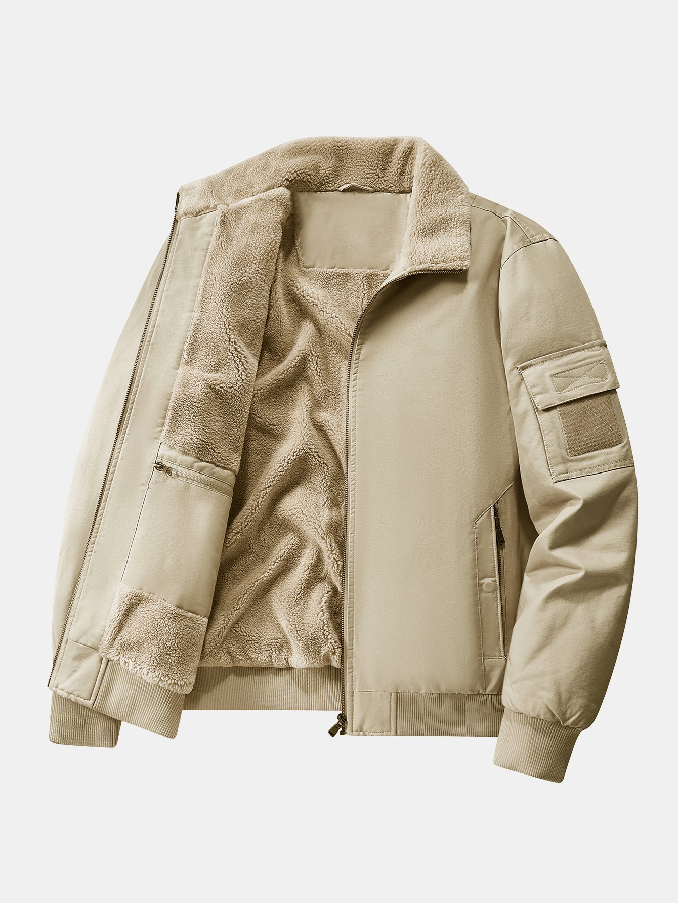 Teddy Lined Zip Up Chino Bomber Jacket - Image 11