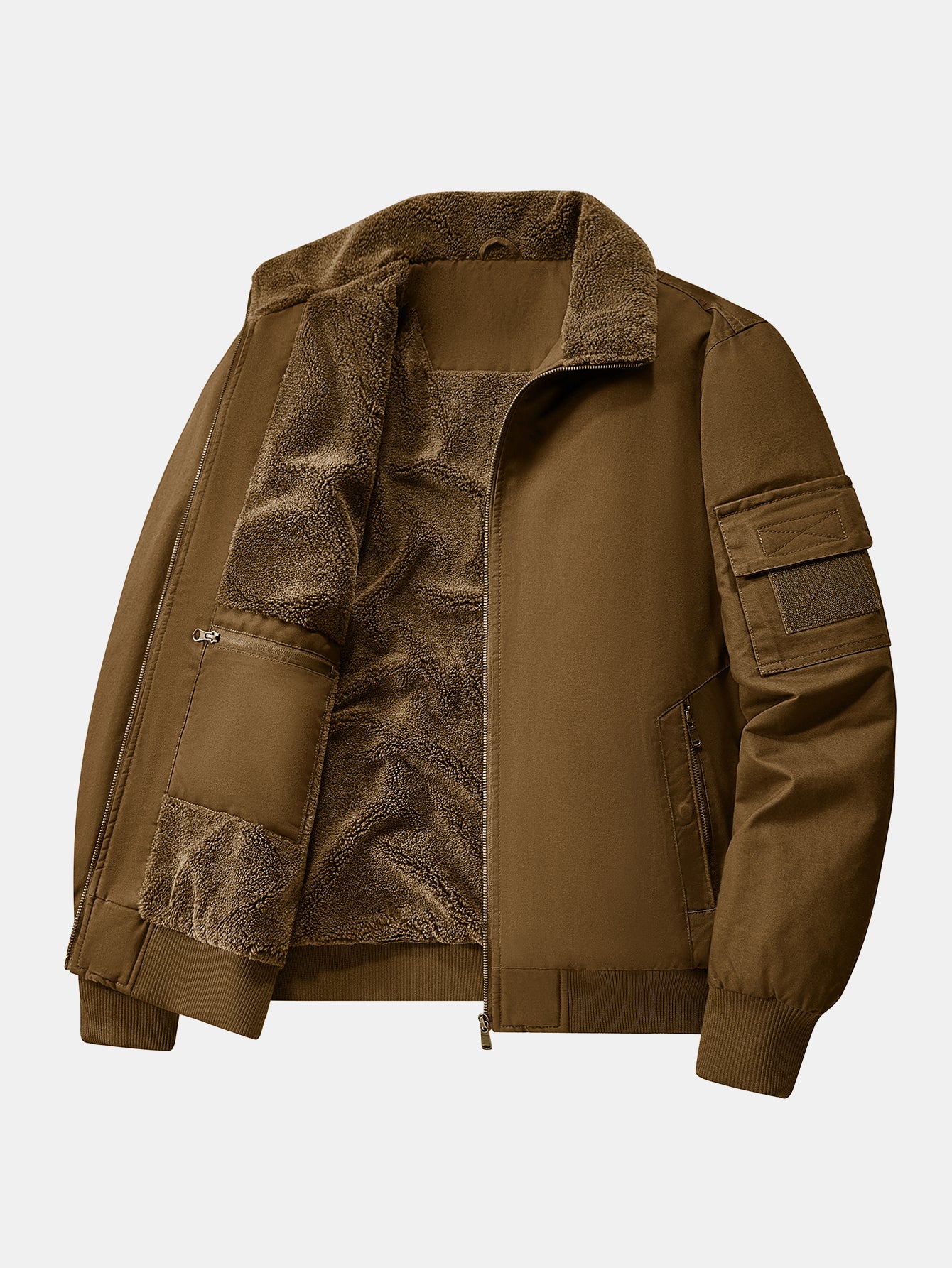 Teddy Lined Zip Up Chino Bomber Jacket - Image 3