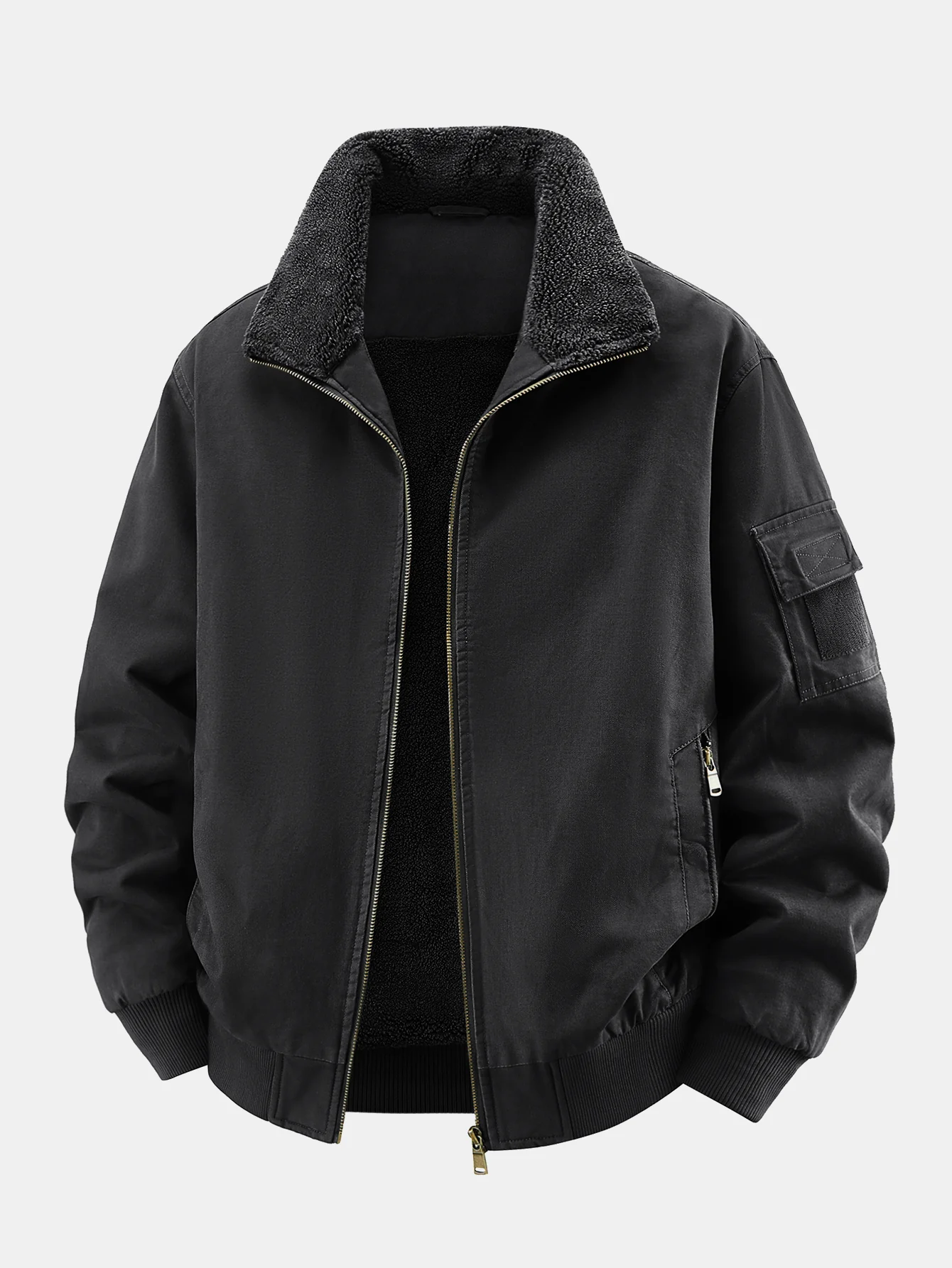Teddy Lined Zip Up Chino Bomber Jacket - Image 4