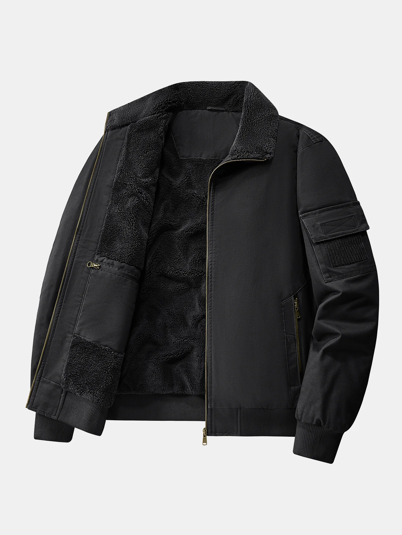 Teddy Lined Zip Up Chino Bomber Jacket - Image 5