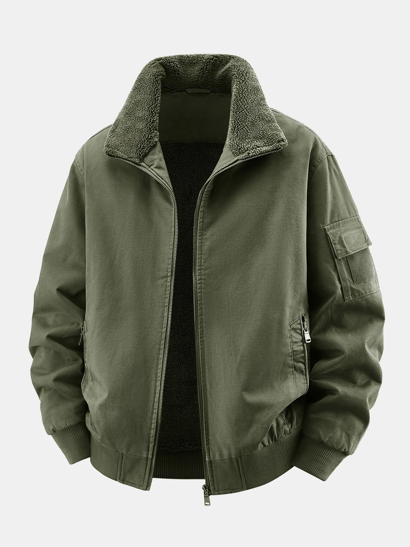 Teddy Lined Zip Up Chino Bomber Jacket - Image 6