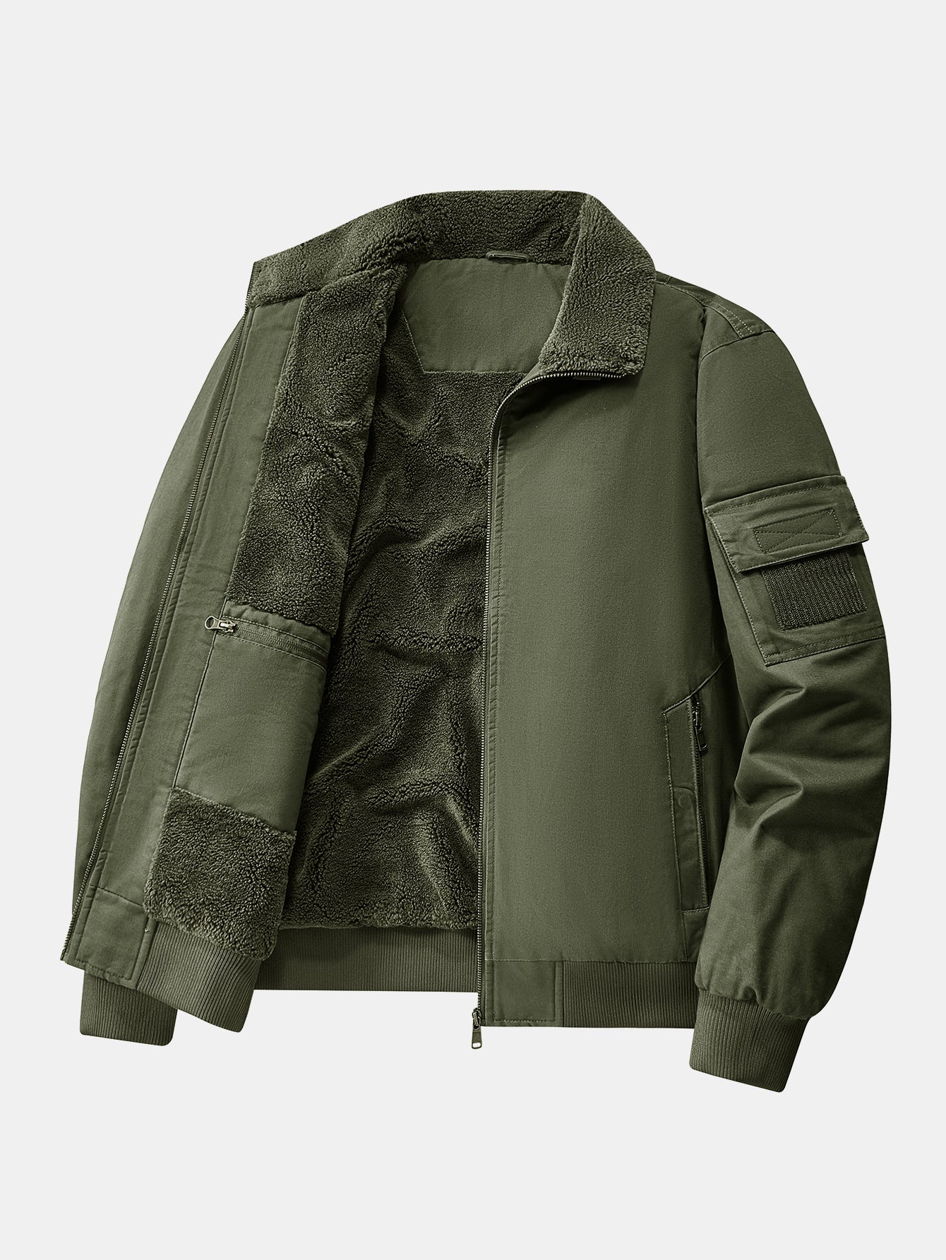 Teddy Lined Zip Up Chino Bomber Jacket - Image 7