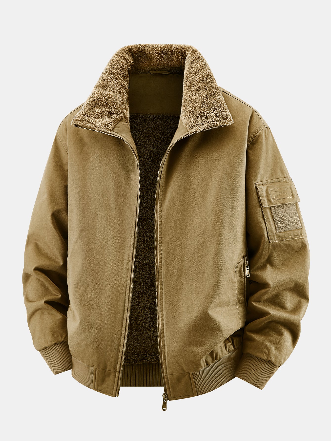 Teddy Lined Zip Up Chino Bomber Jacket - Image 8