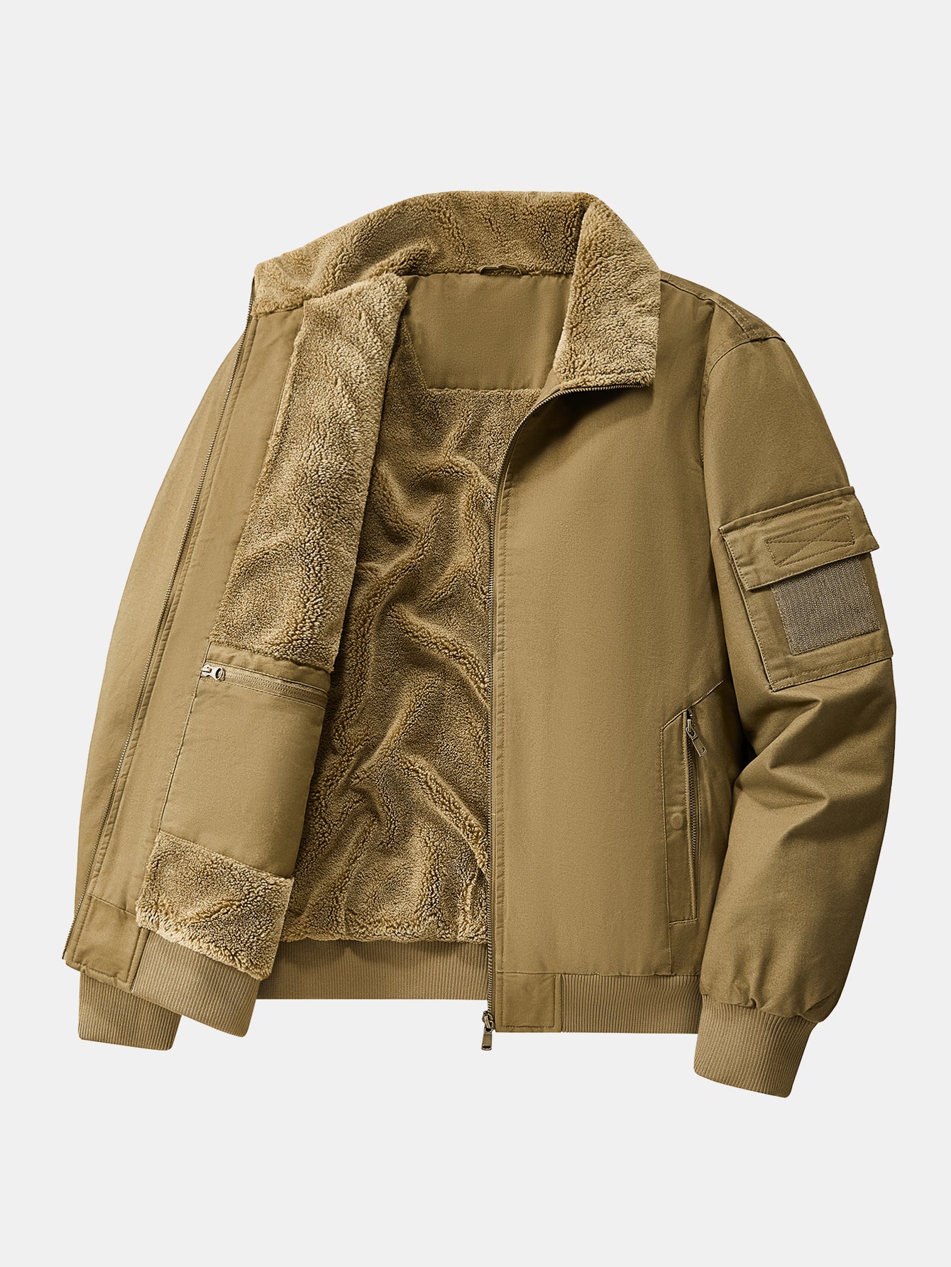 Teddy Lined Zip Up Chino Bomber Jacket - Image 9