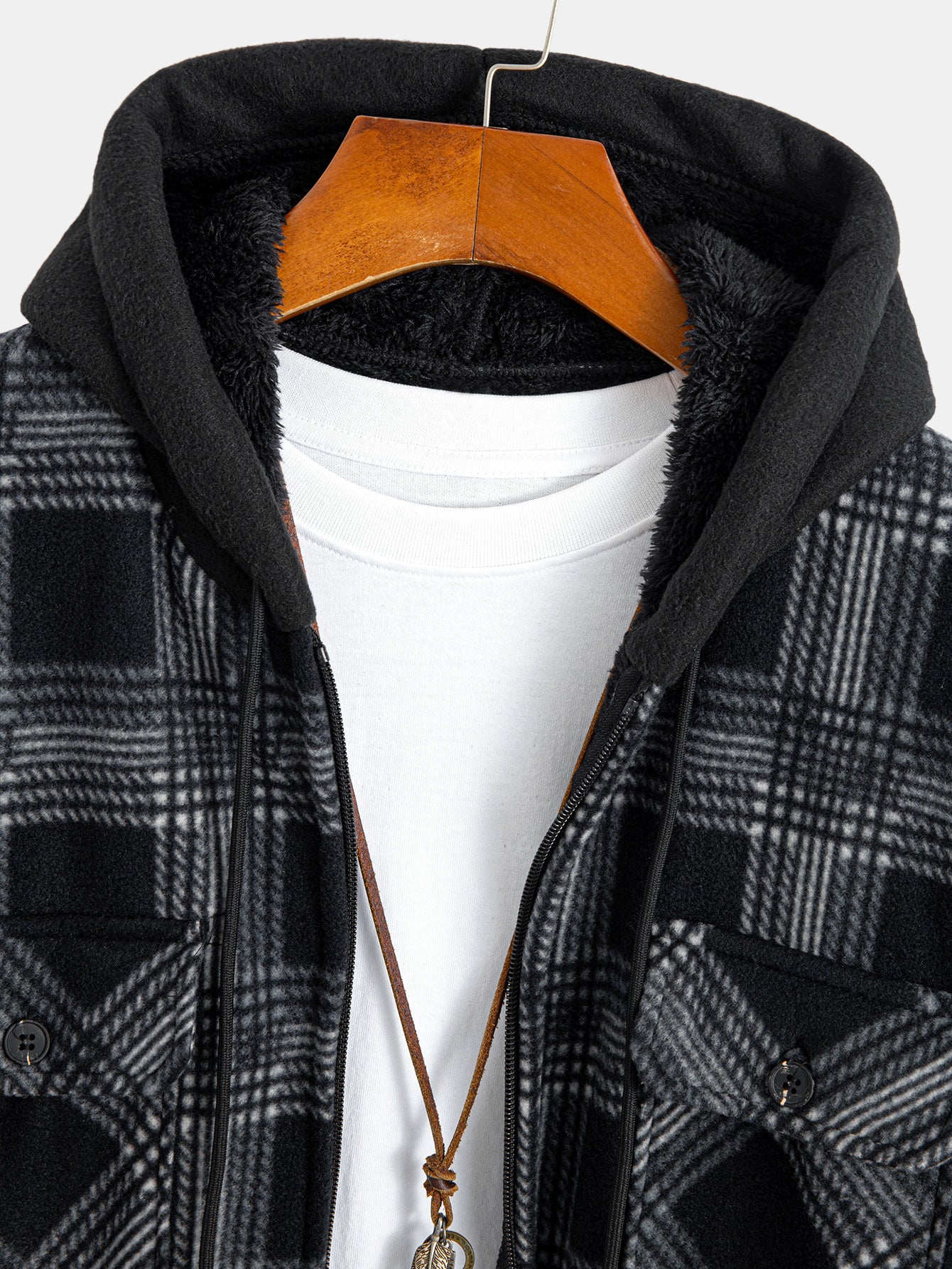 Teddy Lined Zip Up Flannel Plaid Hooded Shirt - Image 3
