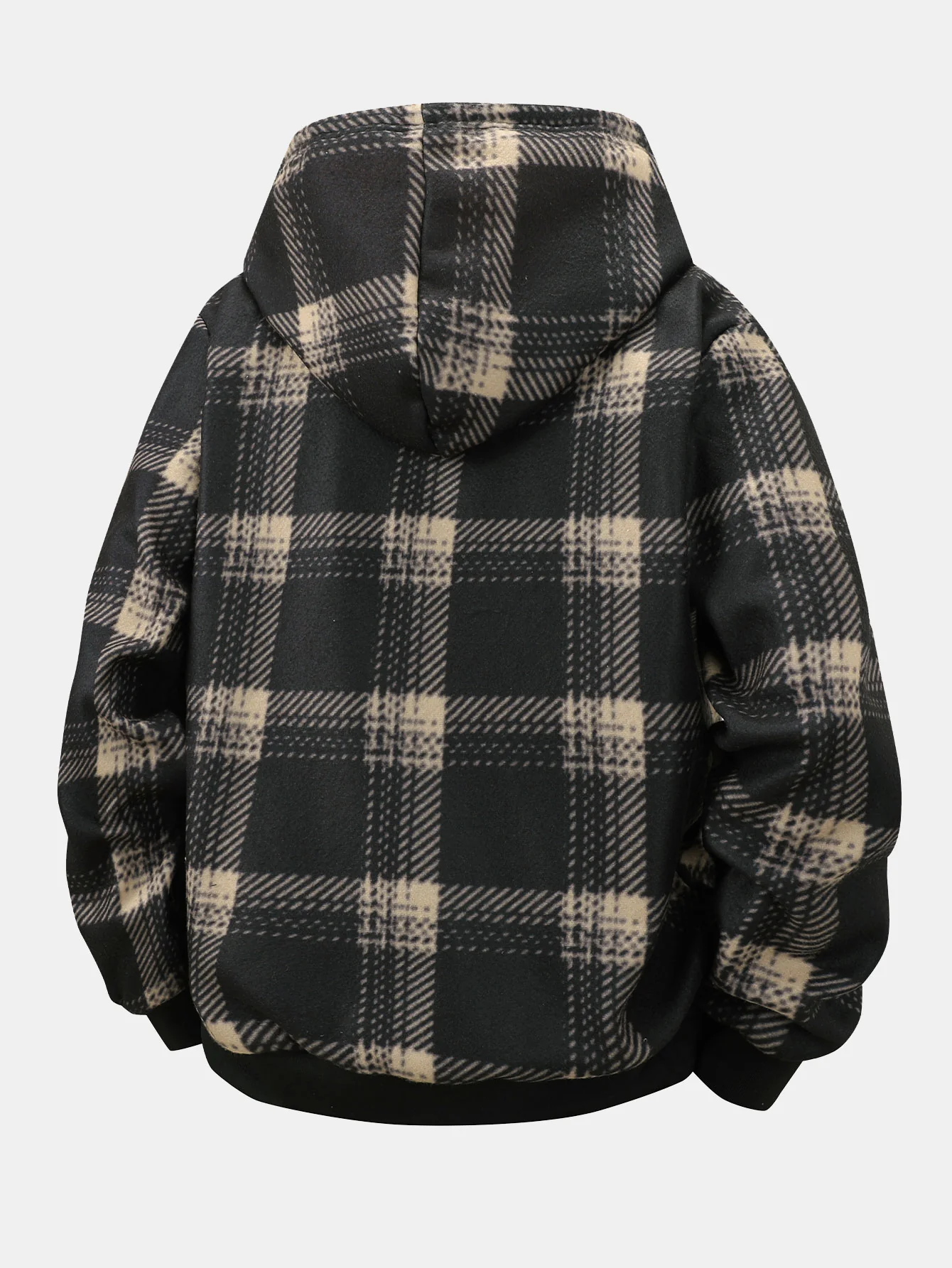 Teddy Lined Zip Up Flannel Plaid Hooded Coat - Image 2