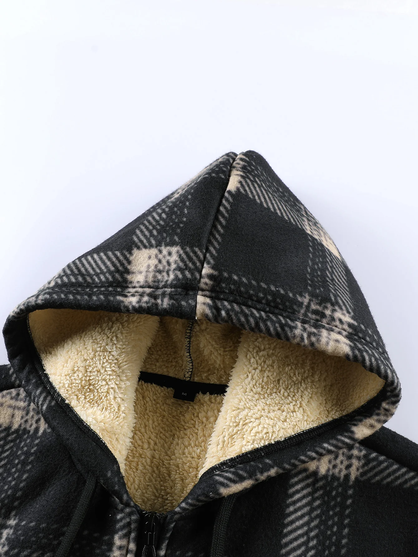 Teddy Lined Zip Up Flannel Plaid Hooded Coat - Image 3