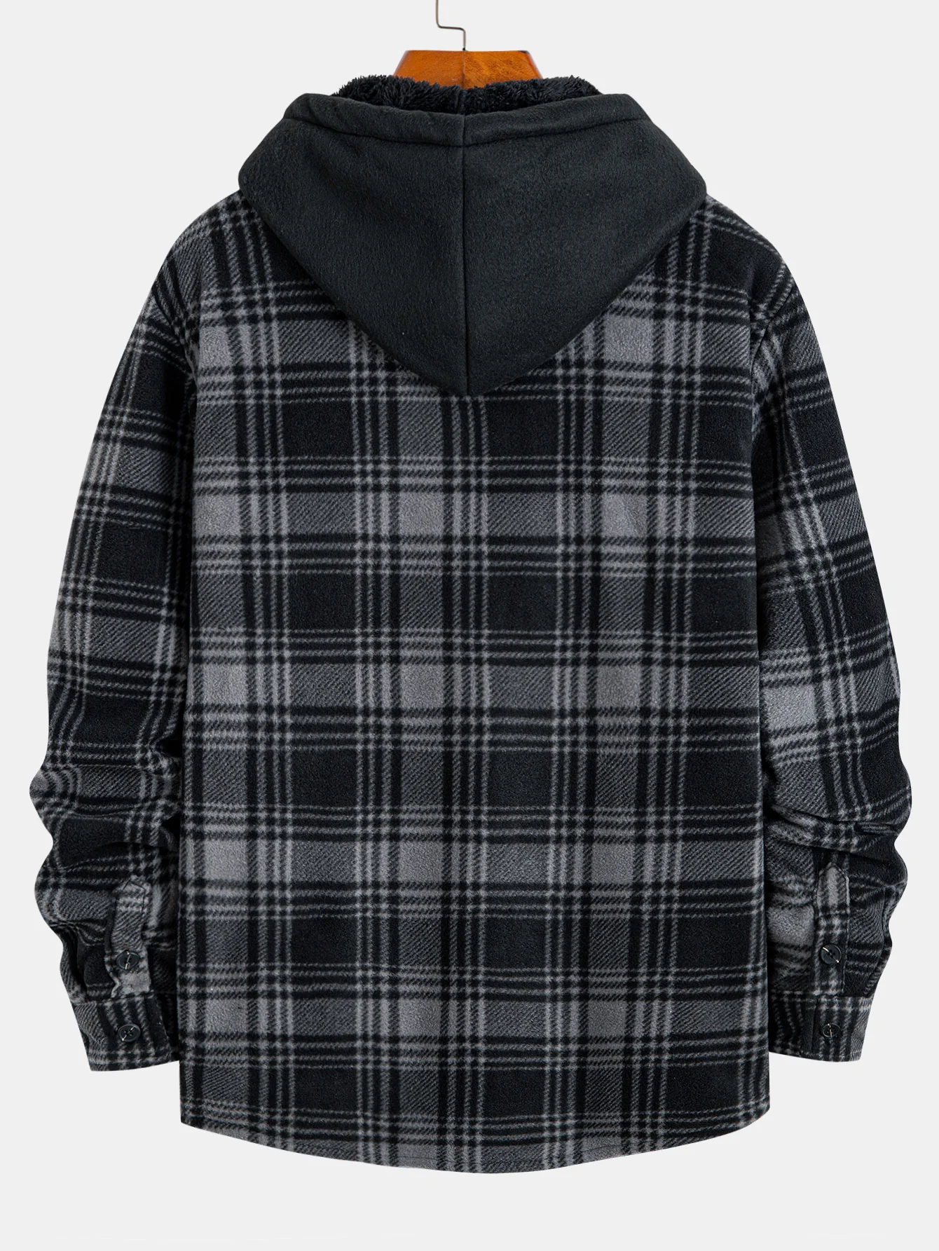 Teddy Lined Zip Up Flannel Plaid Hooded Shirt - Image 2