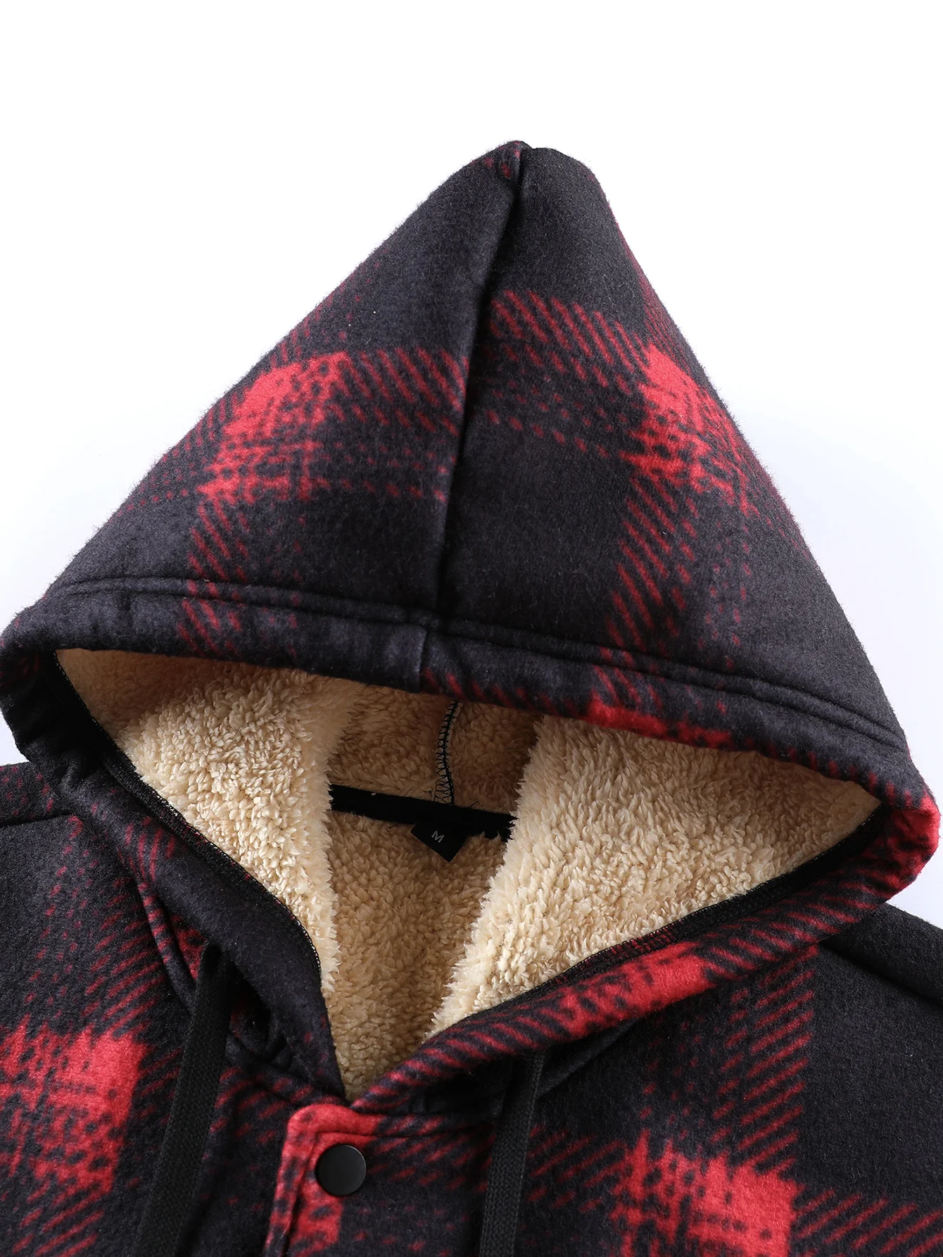 Teddy Lined Button Up Flannel Plaid Hooded Coat - Image 3