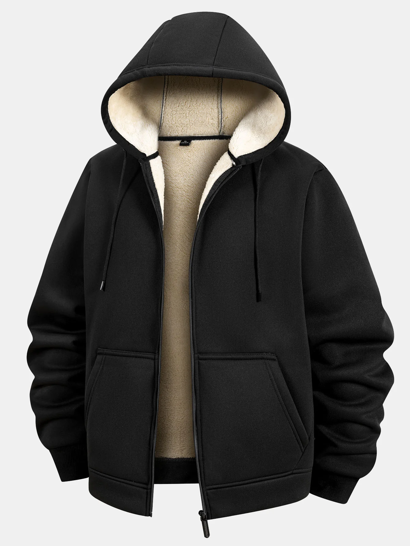 Teddy gefütterter Kapuzenpullover mit Reißverschluss und Kängurutasche - Image 3