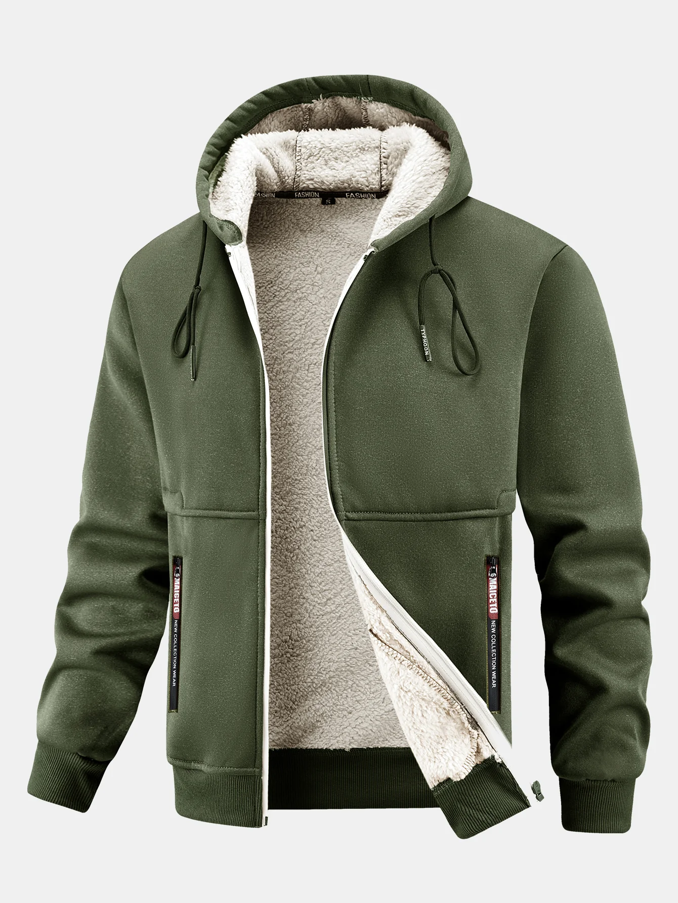 Teddy gefütterter Kapuzenpullover mit Reißverschlusstasche - Image 11