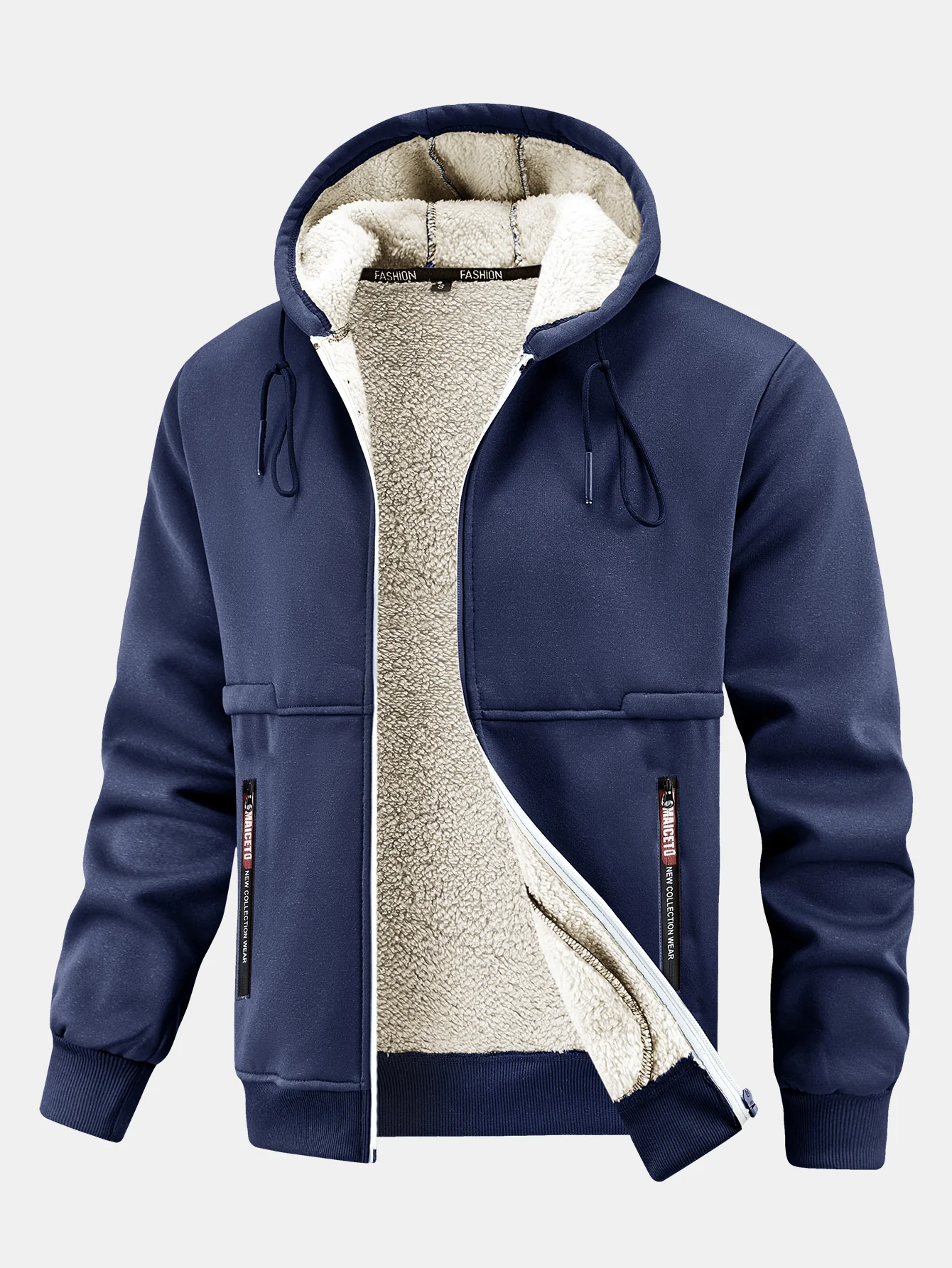 Teddy gefütterter Kapuzenpullover mit Reißverschlusstasche - Image 5