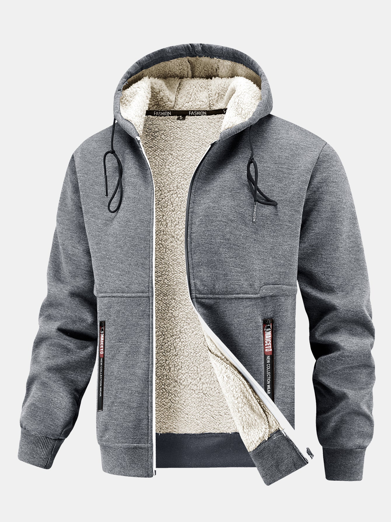 Teddy gefütterter Kapuzenpullover mit Reißverschlusstasche - Image 7