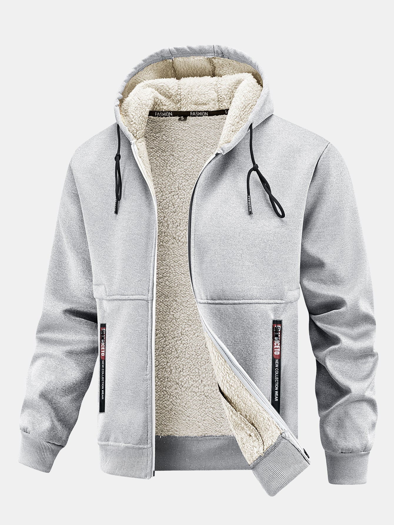 Teddy gefütterter Kapuzenpullover mit Reißverschlusstasche - Image 9
