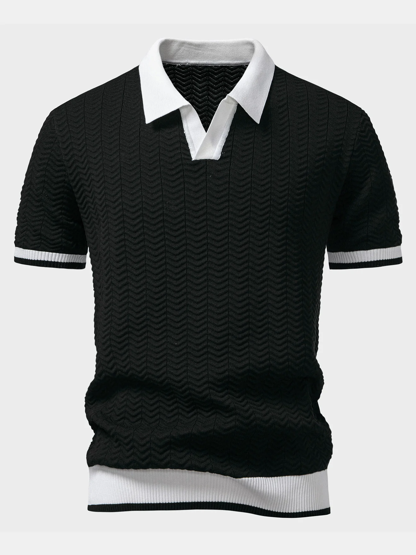 Strukturkontrast Strick V-Ausschnitt Poloshirts & Baumwoll Chino Shorts - Image 11