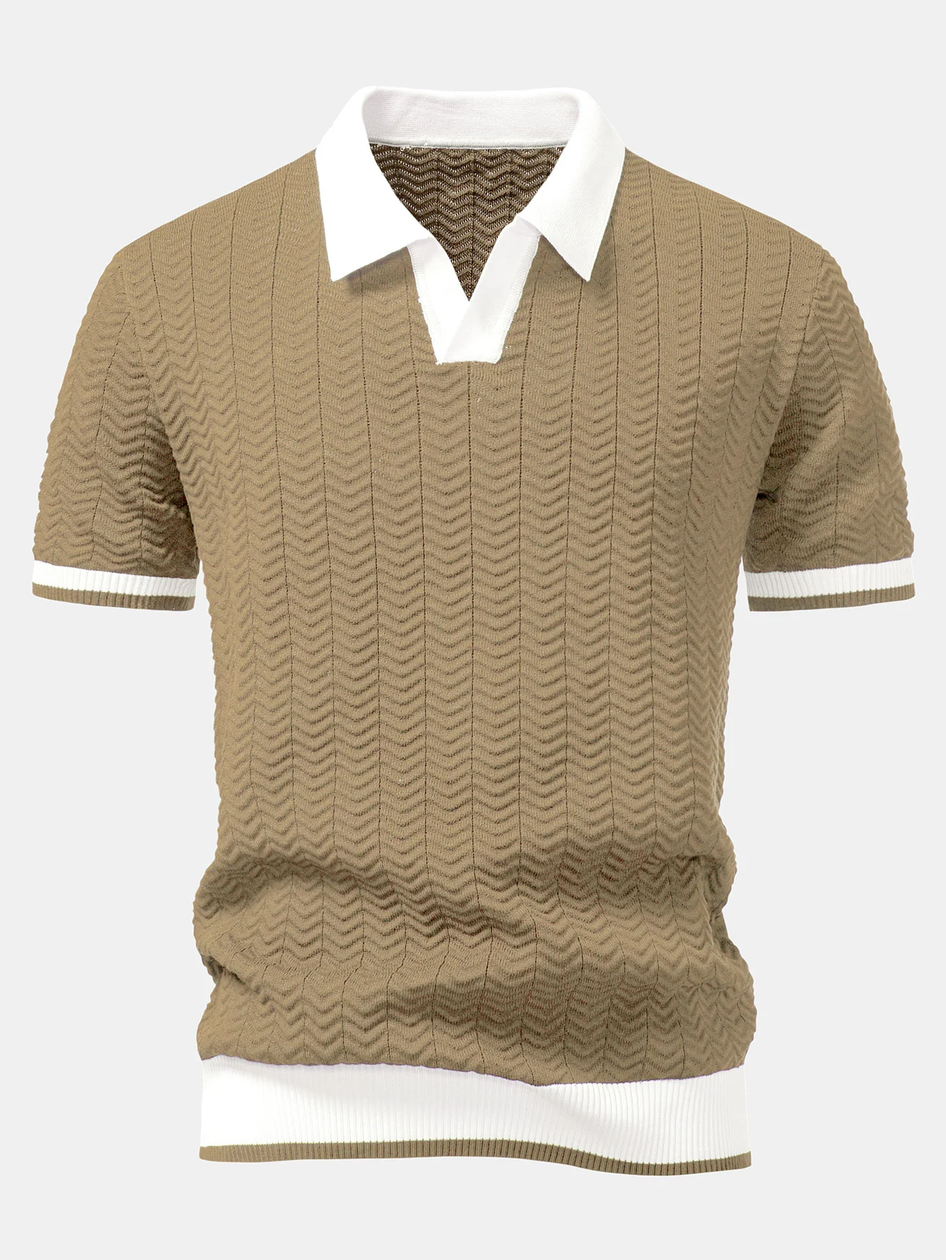 Strukturkontrast Strick V-Ausschnitt Poloshirts & Baumwoll Chino Shorts - Image 12