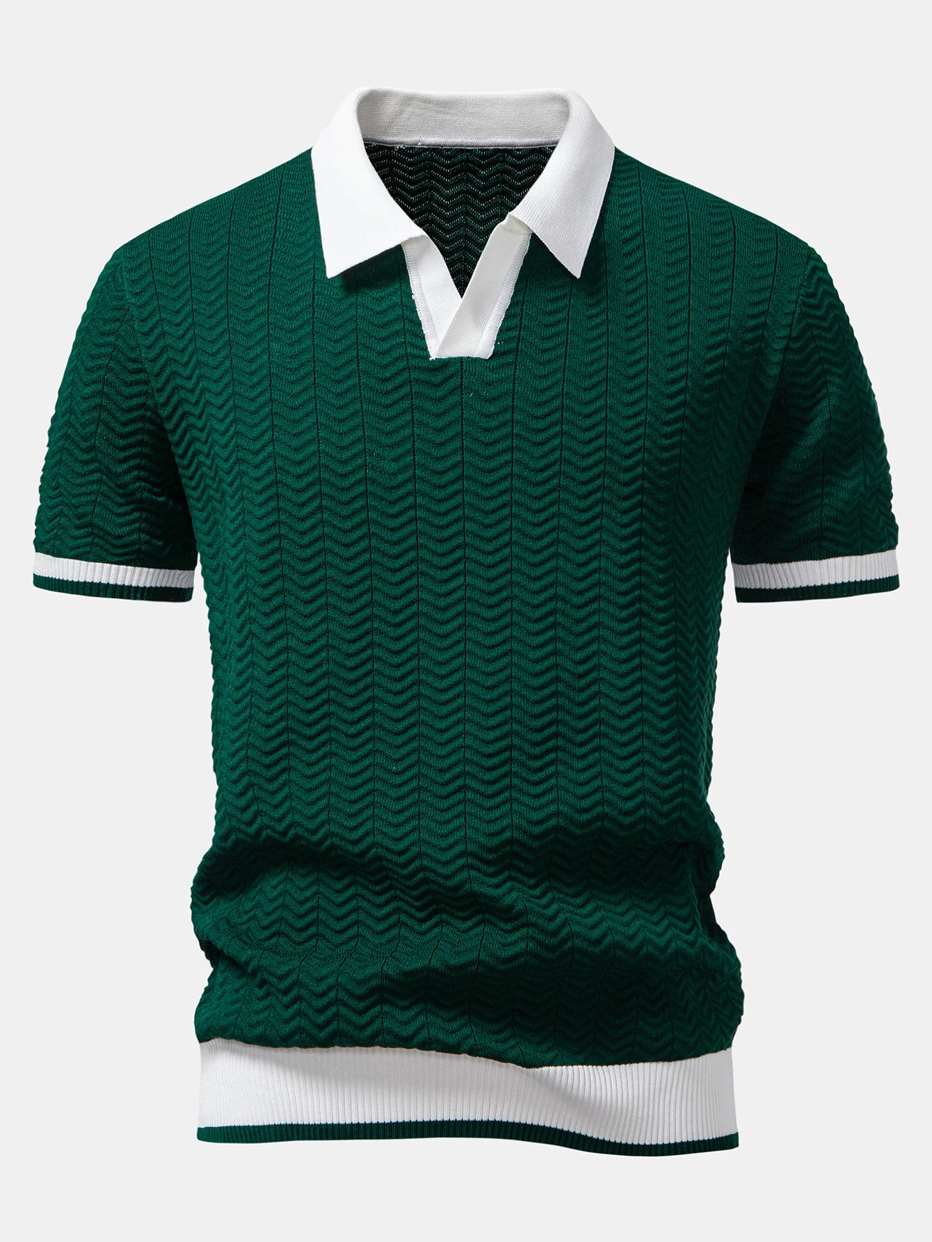 Strukturkontrast Strick V-Ausschnitt Poloshirts & Baumwoll Chino Shorts - Image 9