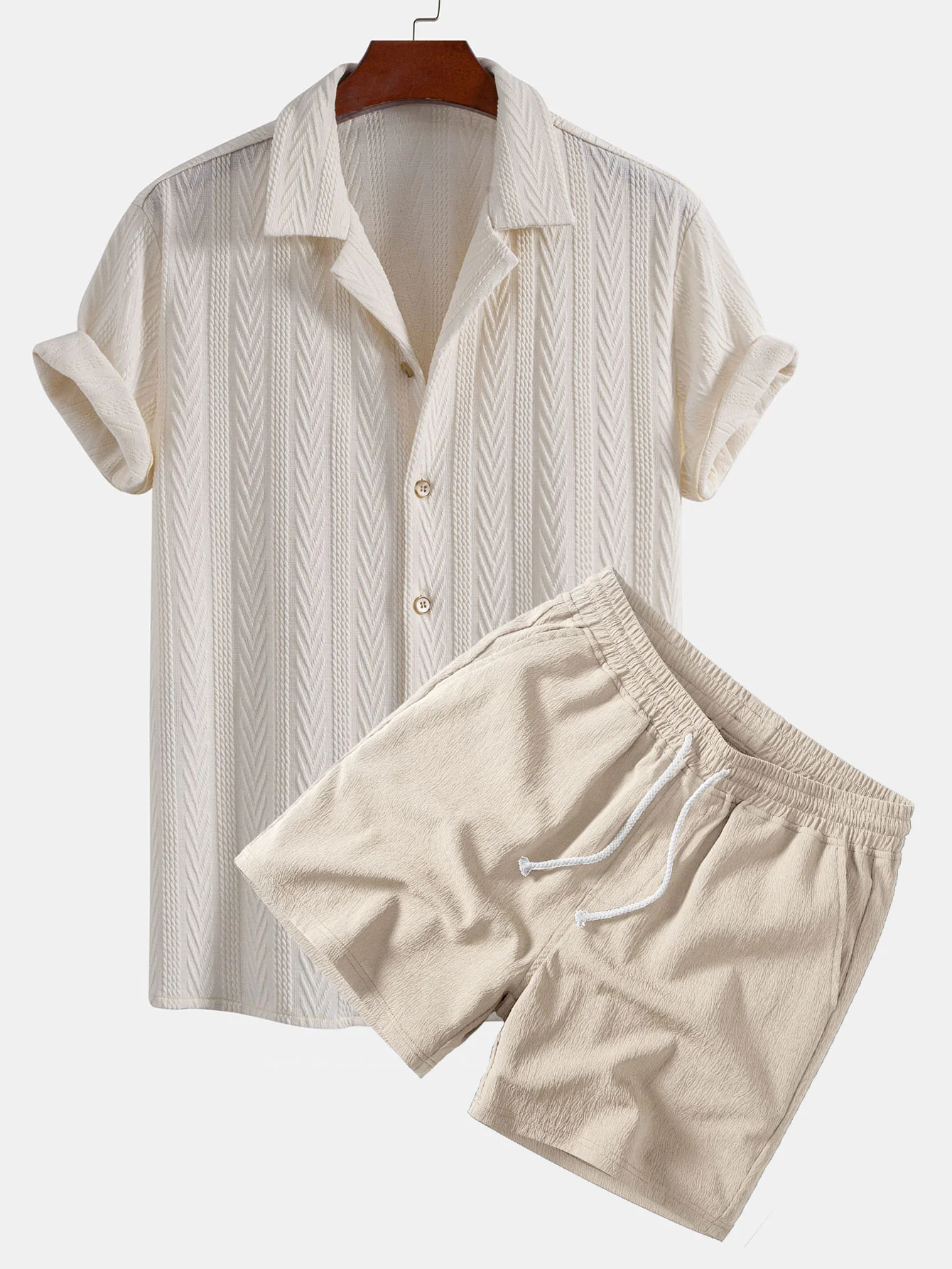 Texture Jacquard Cuban Shirt & Crinkle Textured Drawstring 5" Shorts - Image 4