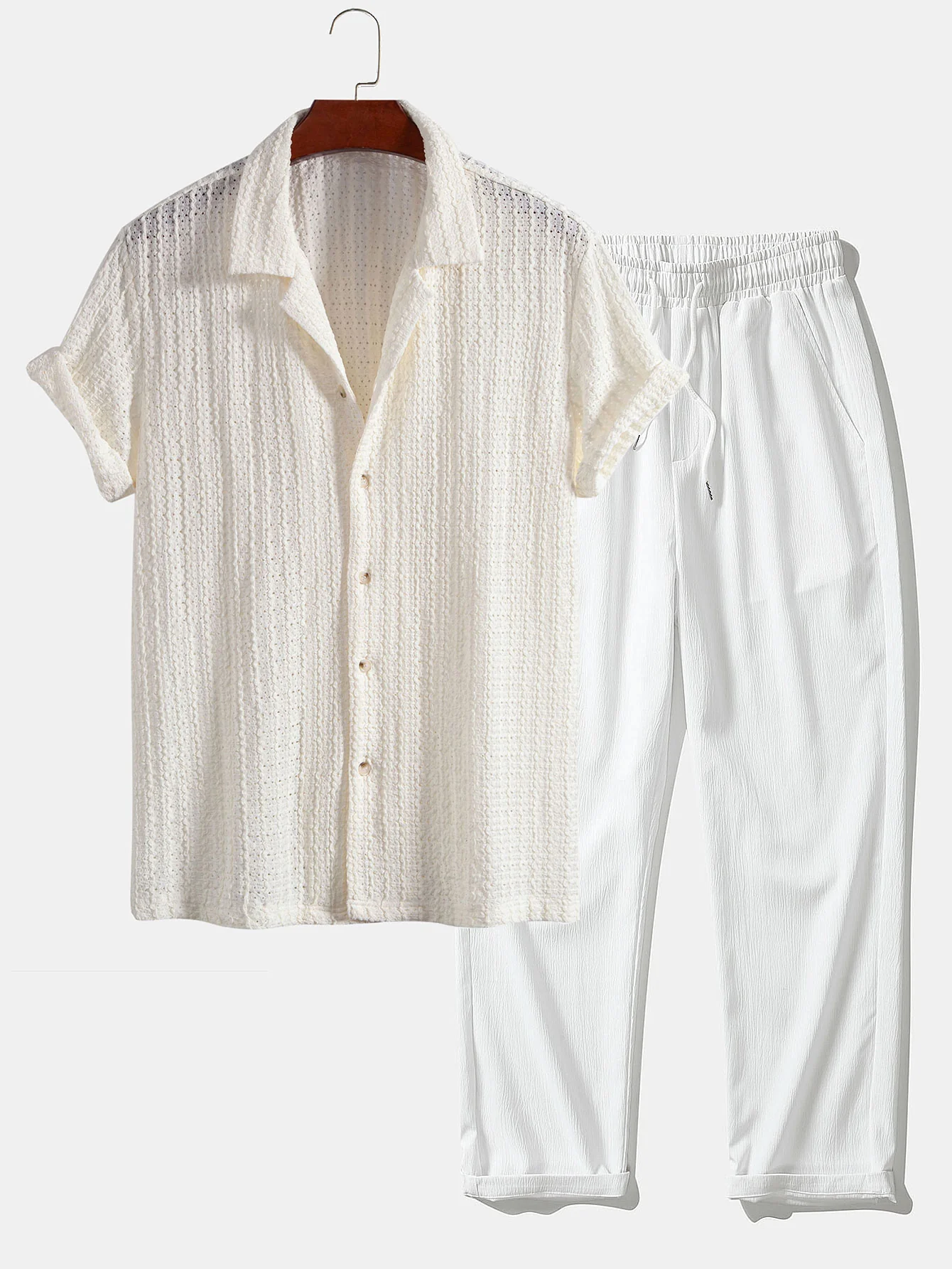 Texture Jacquard Cuban Shirt & Crinkle Textured Straight Leg Pants - Image 2