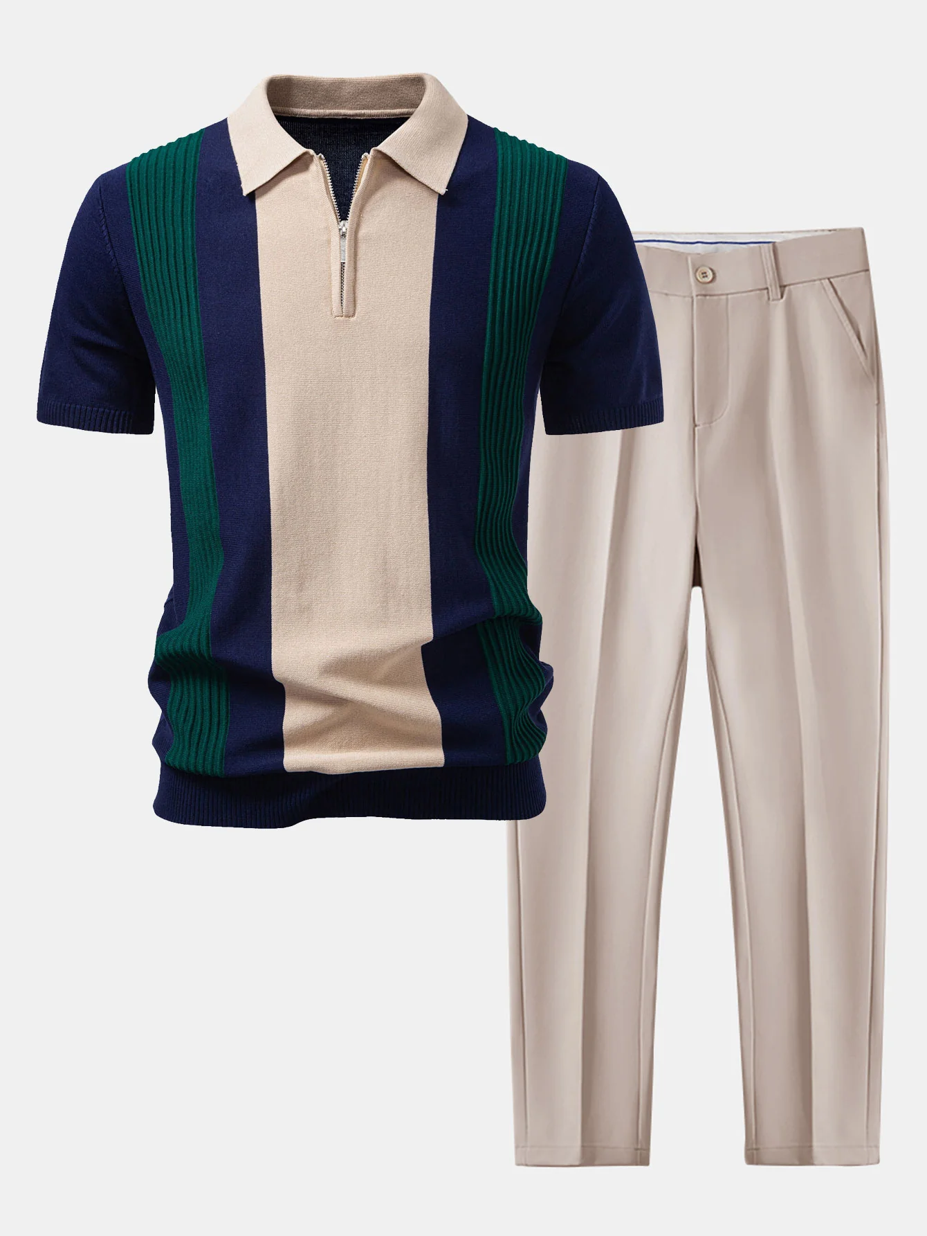 Strukturierte Farbblock Strick Poloshirts & Schlanke, Verjüngte Hose