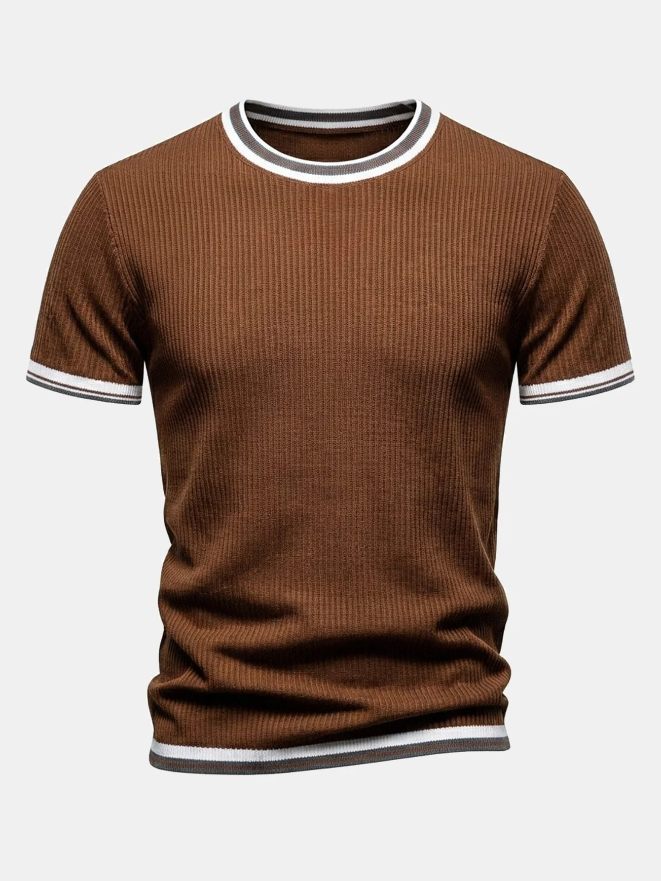 Textured Contrast Crew Neck Knit T-Shirt & Slim Fit Tapered Trousers - Image 10