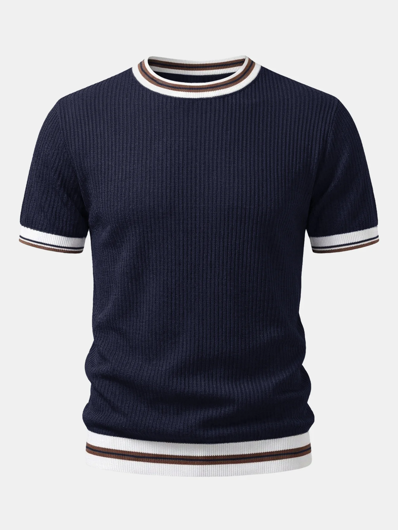 Textured Contrast Crew Neck Knit T-Shirt & Slim Fit Tapered Trousers - Image 12