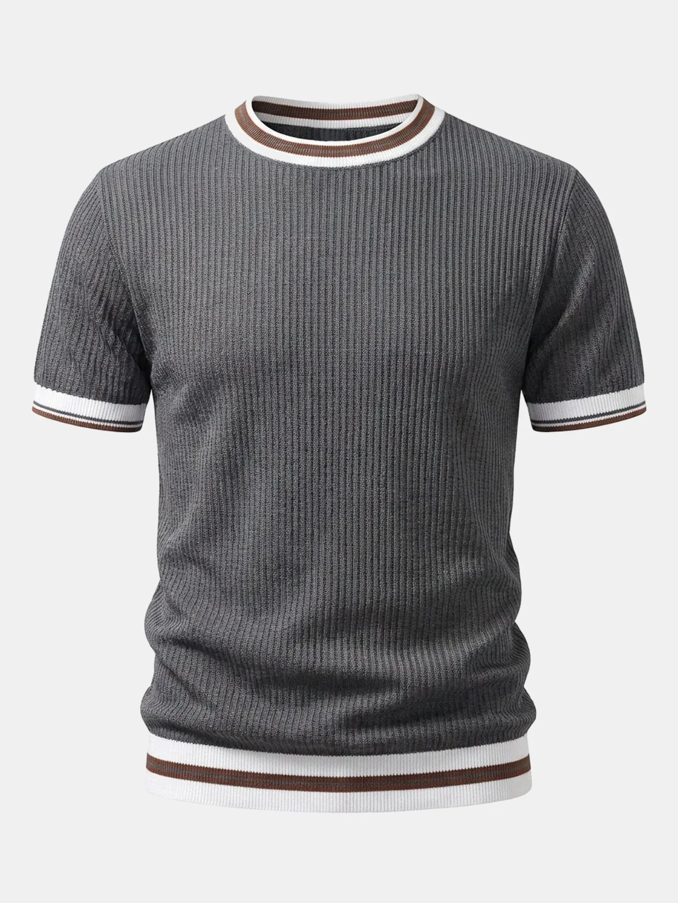 Textured Contrast Crew Neck Knit T-Shirt & Slim Fit Tapered Trousers - Image 14