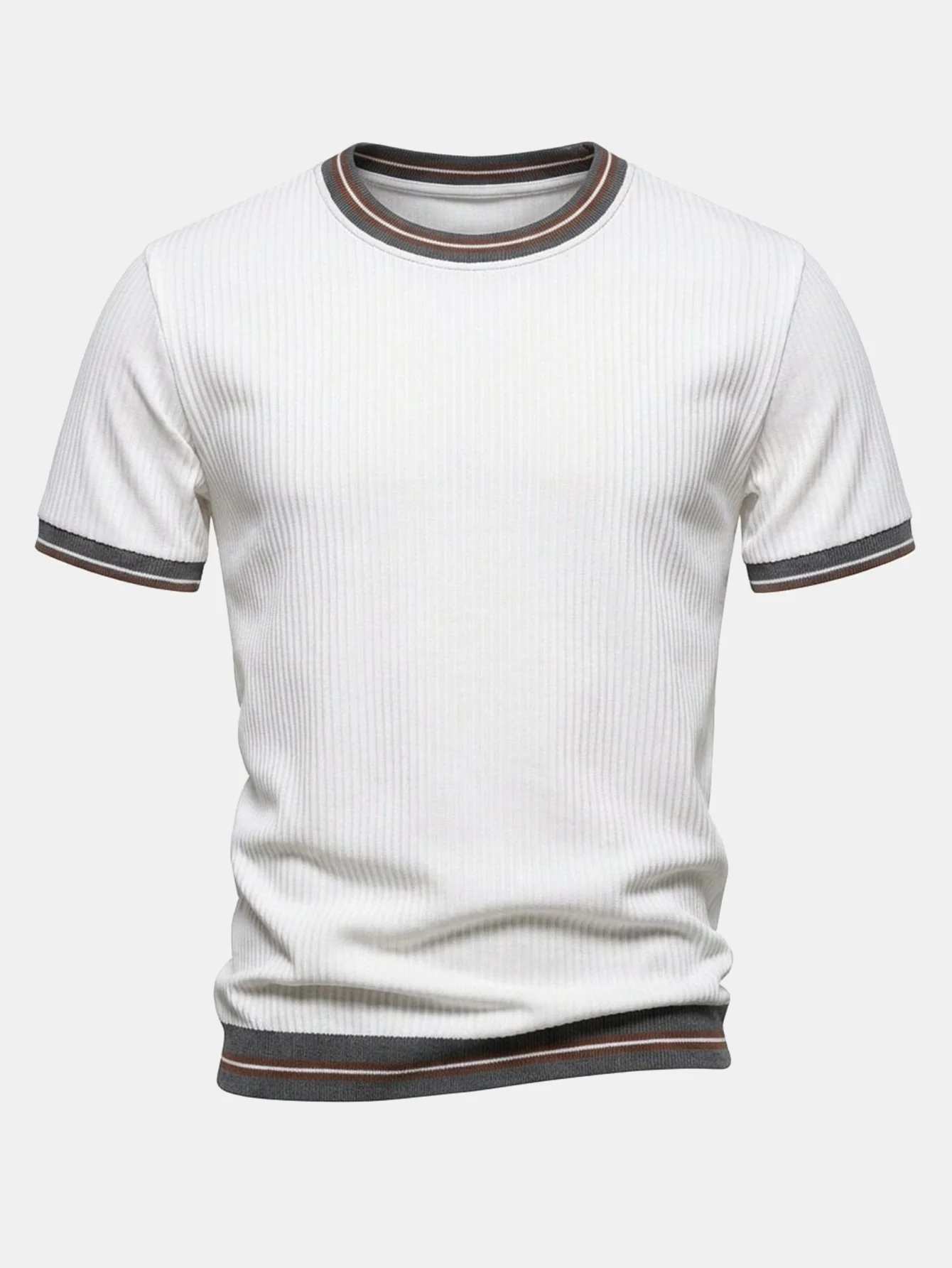 Textured Contrast Crew Neck Knit T-Shirt & Slim Fit Tapered Trousers - Image 6