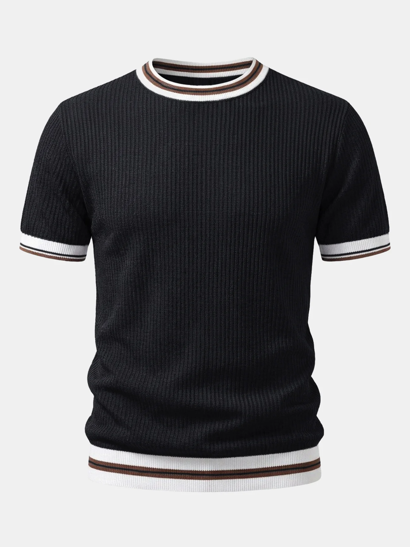 Textured Contrast Crew Neck Knit T-Shirt & Slim Fit Tapered Trousers - Image 8