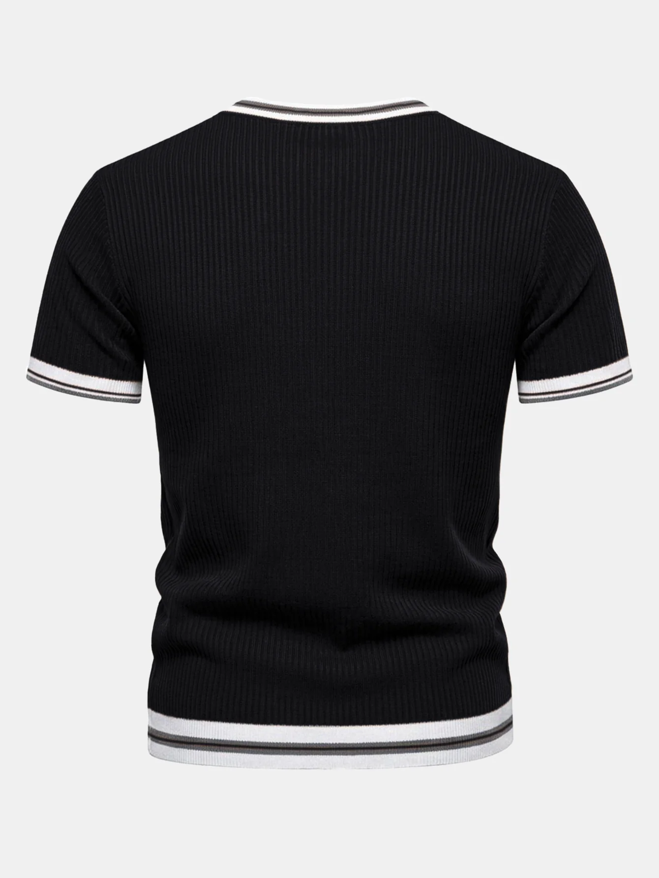 Textured Contrast Crew Neck Knit T-Shirt & Slim Fit Tapered Trousers - Image 9