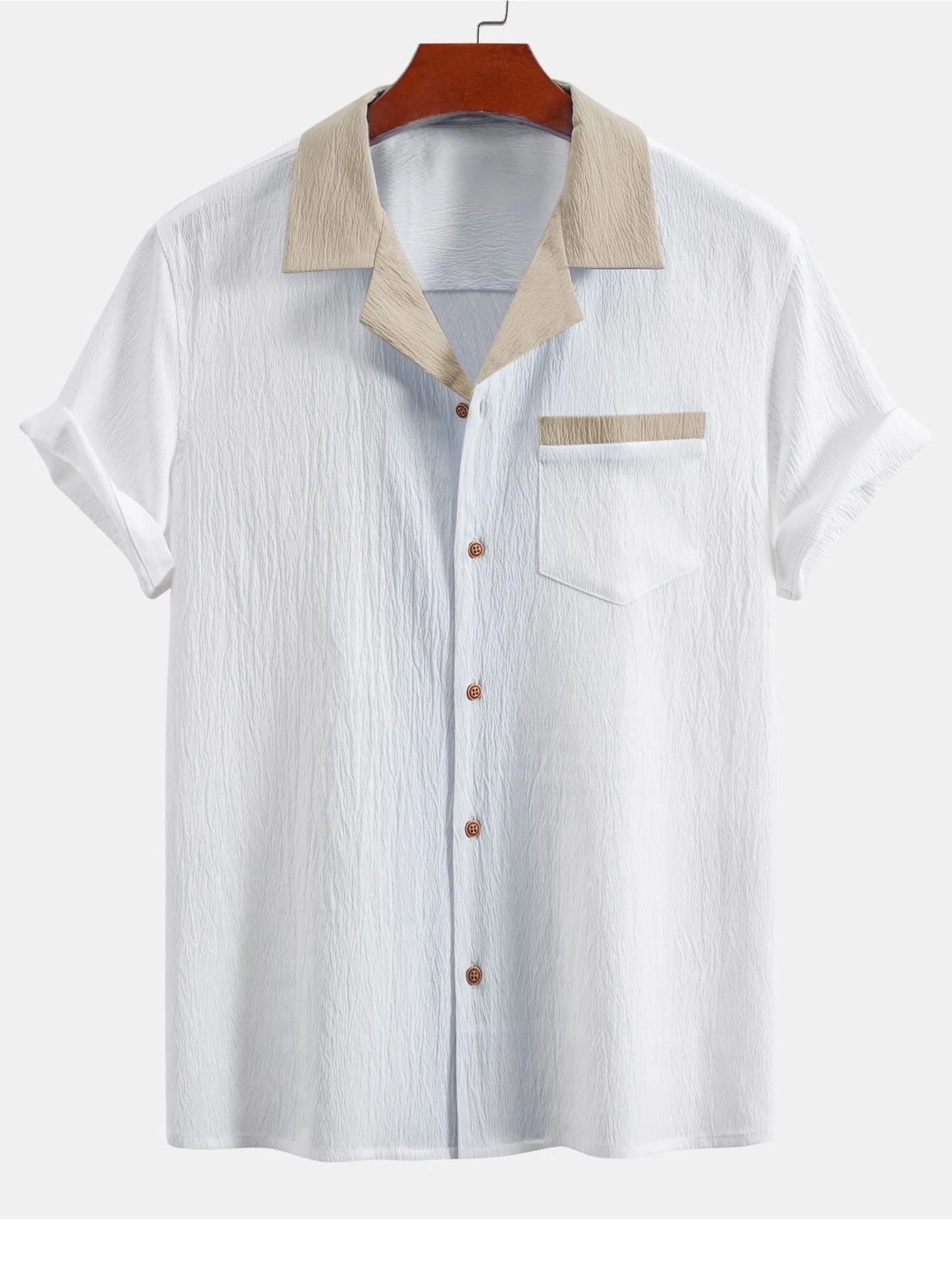 Crinkle Textured Contrast Cuban Shirt & Drawstring 5" Shorts - Image 2