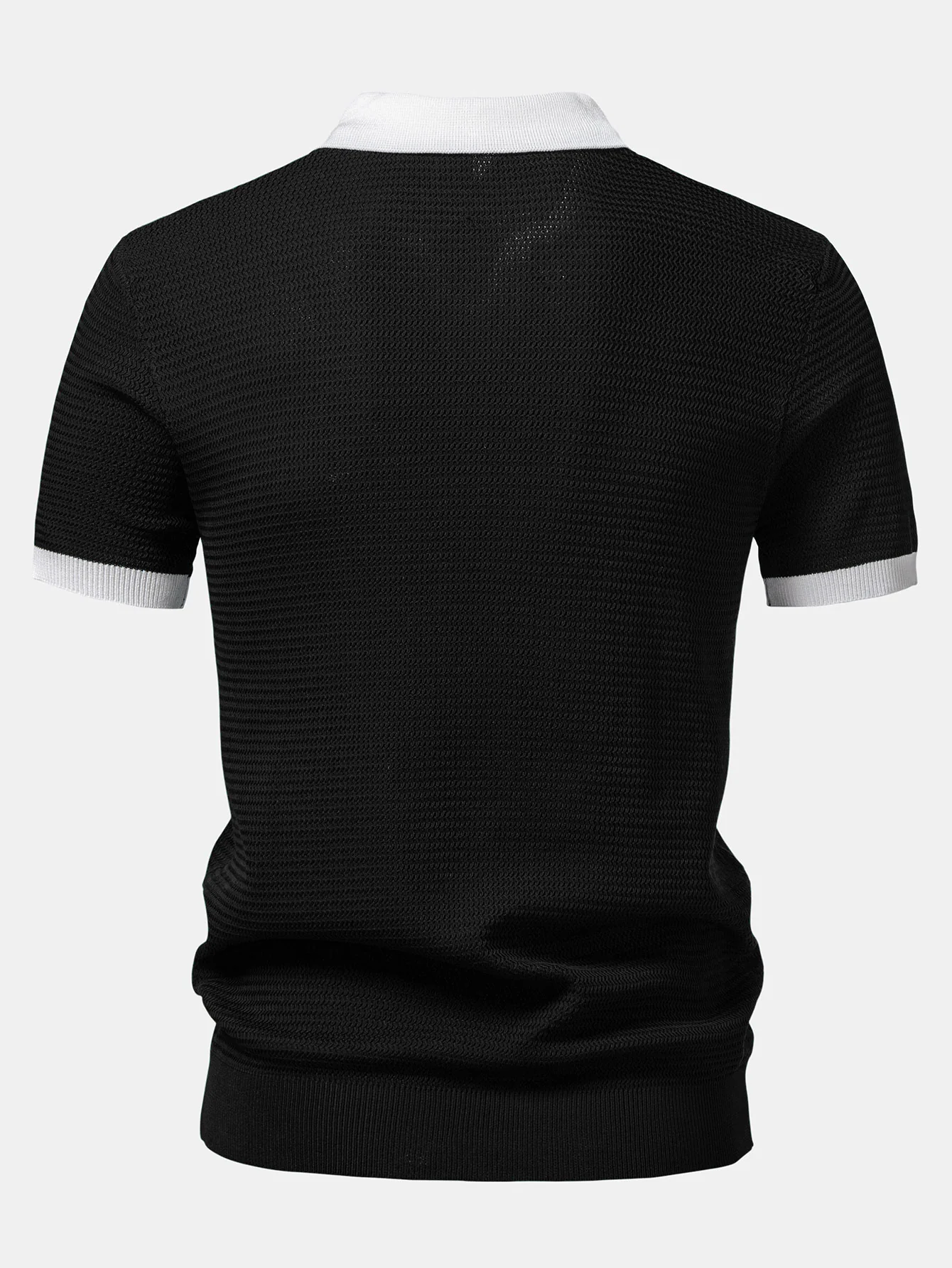 Textured Contrast Johnny Collar Knit Polo - Image 2
