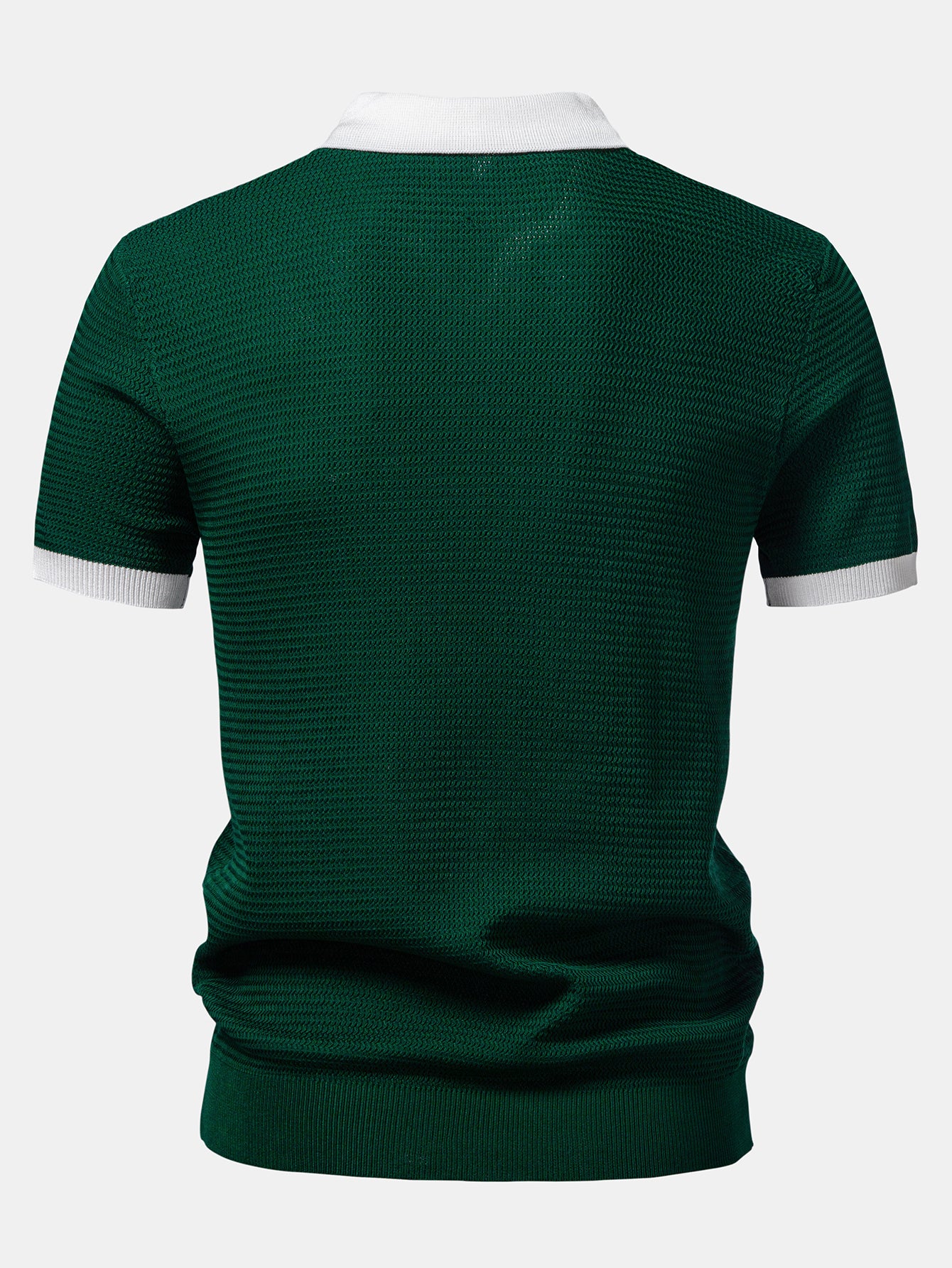 Textured Contrast Johnny Collar Knit Polo - Image 4