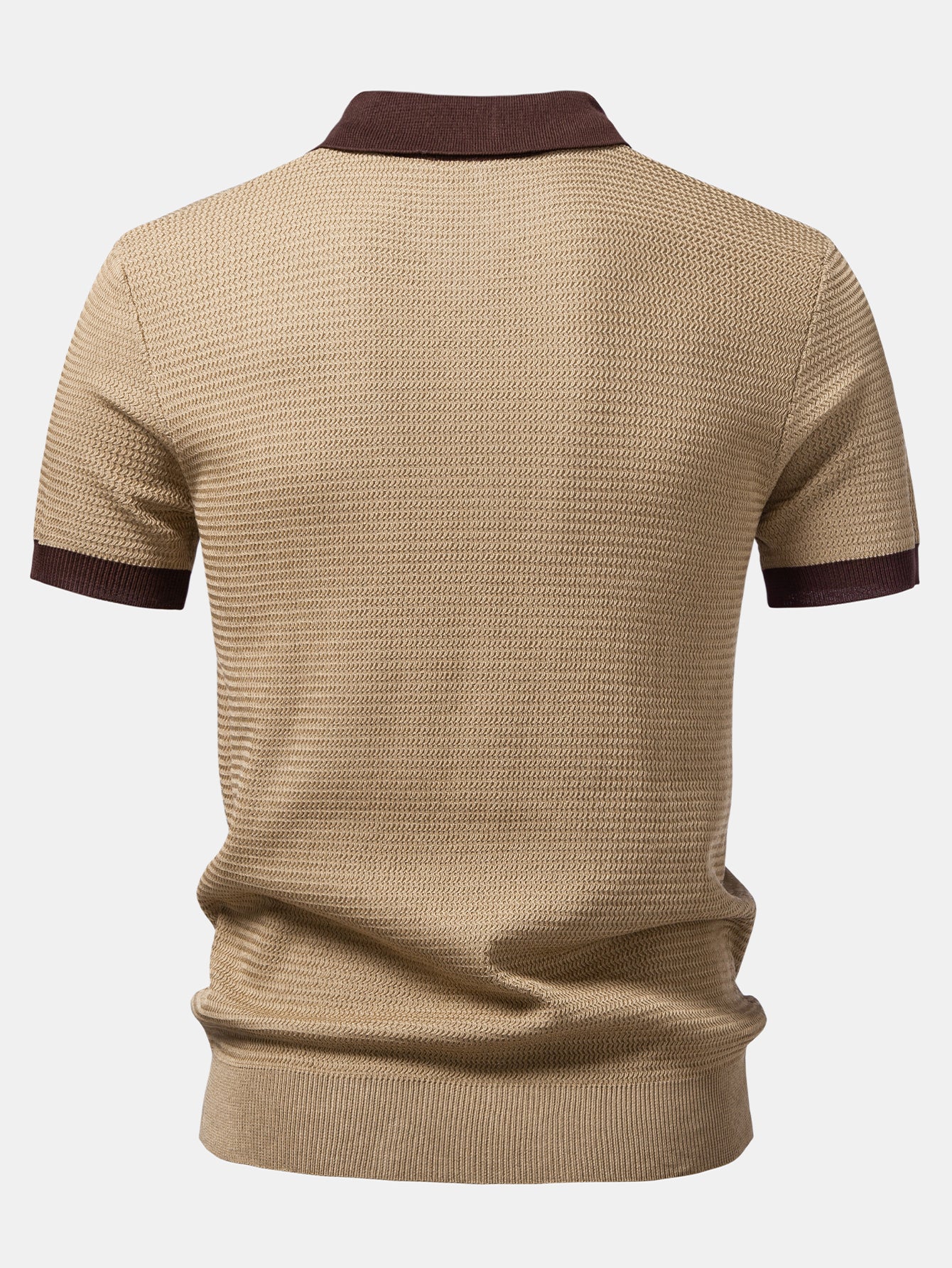 Textured Contrast Johnny Collar Knit Polo - Image 6