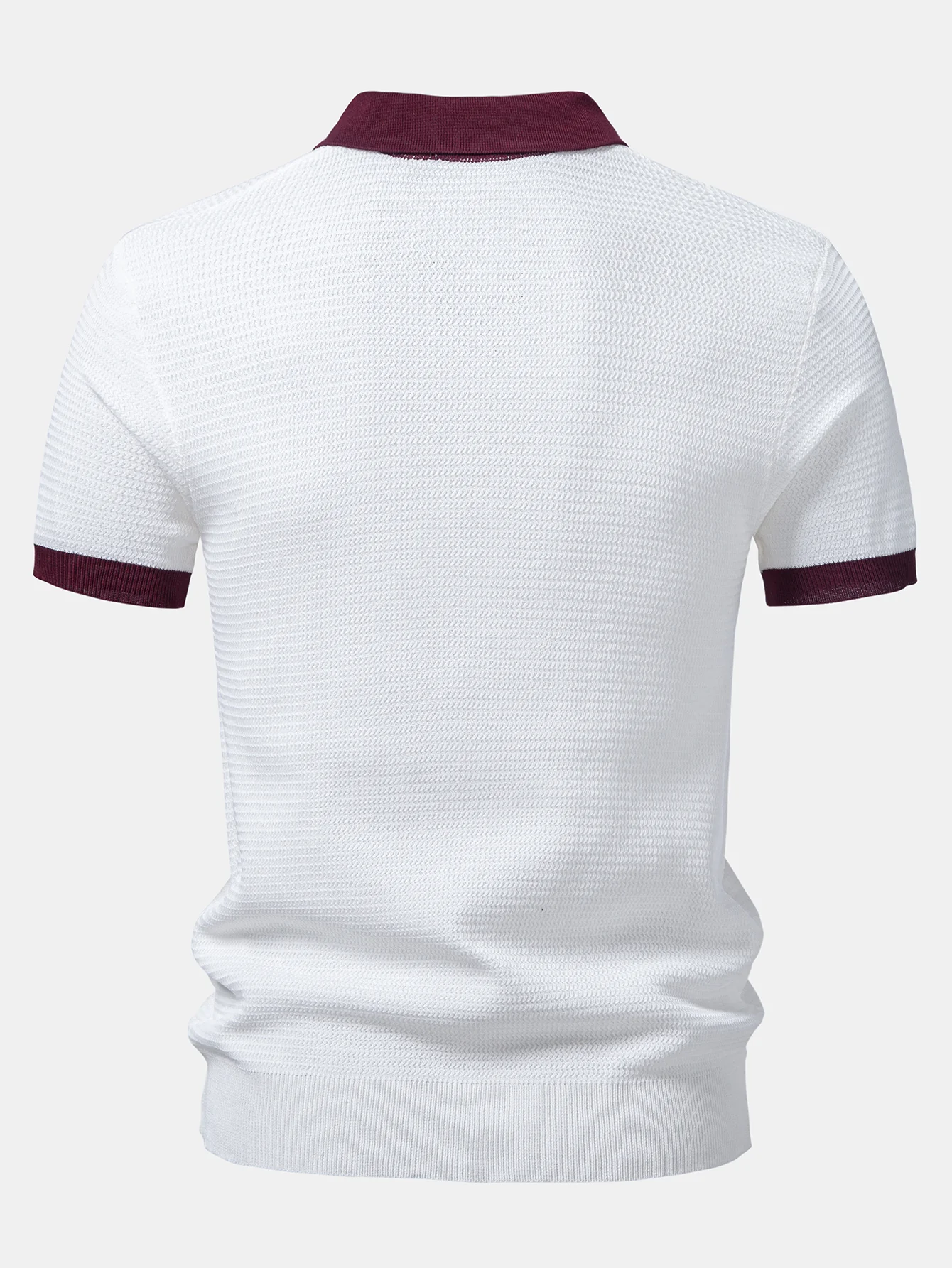 Textured Contrast Johnny Collar Knit Polo - Image 8
