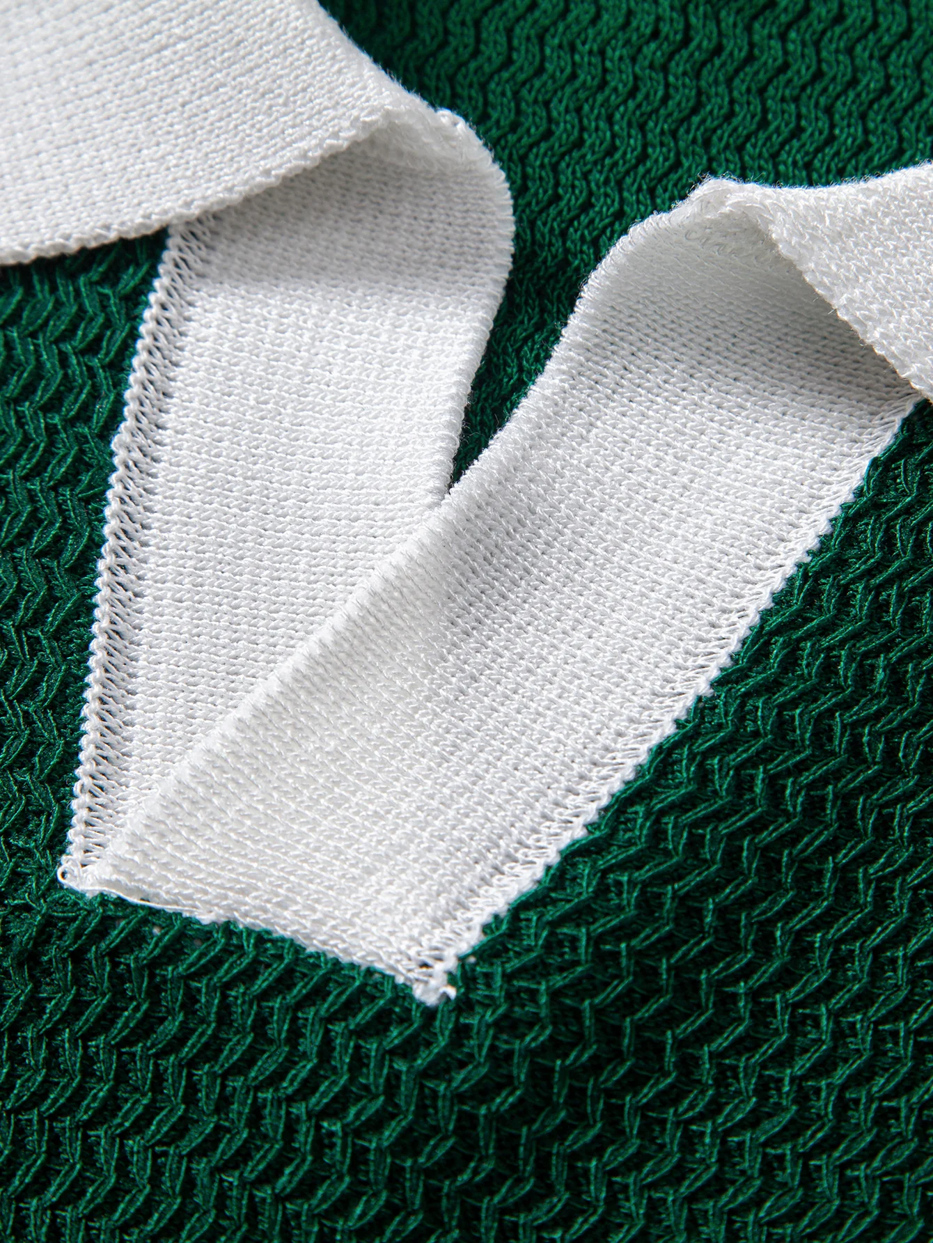 Textured Contrast Johnny Collar Knit Polo - Image 9