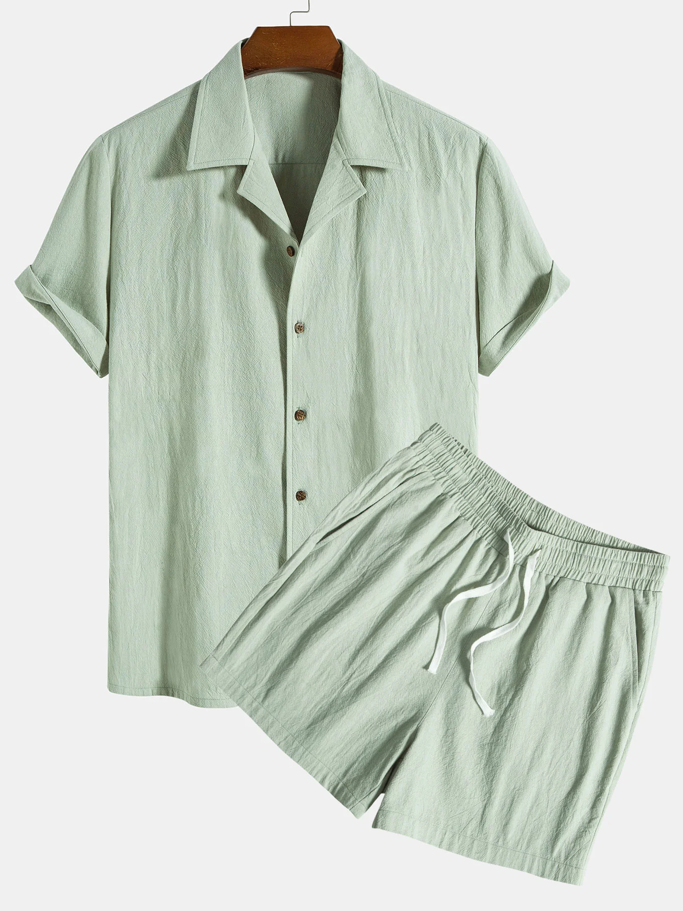 Strukturierte Baumwoll-Reversbluse & 5" Shorts