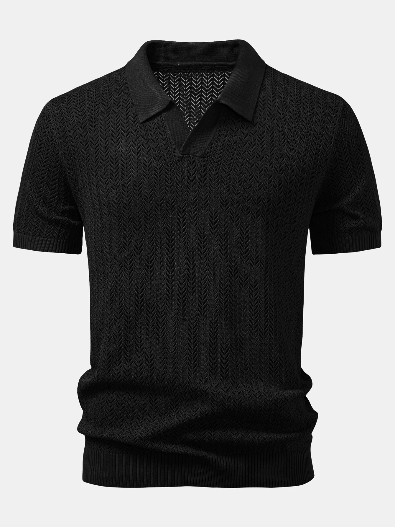 Strukturierte Häkel-Poloshirts mit V-Ausschnitt - Image 3