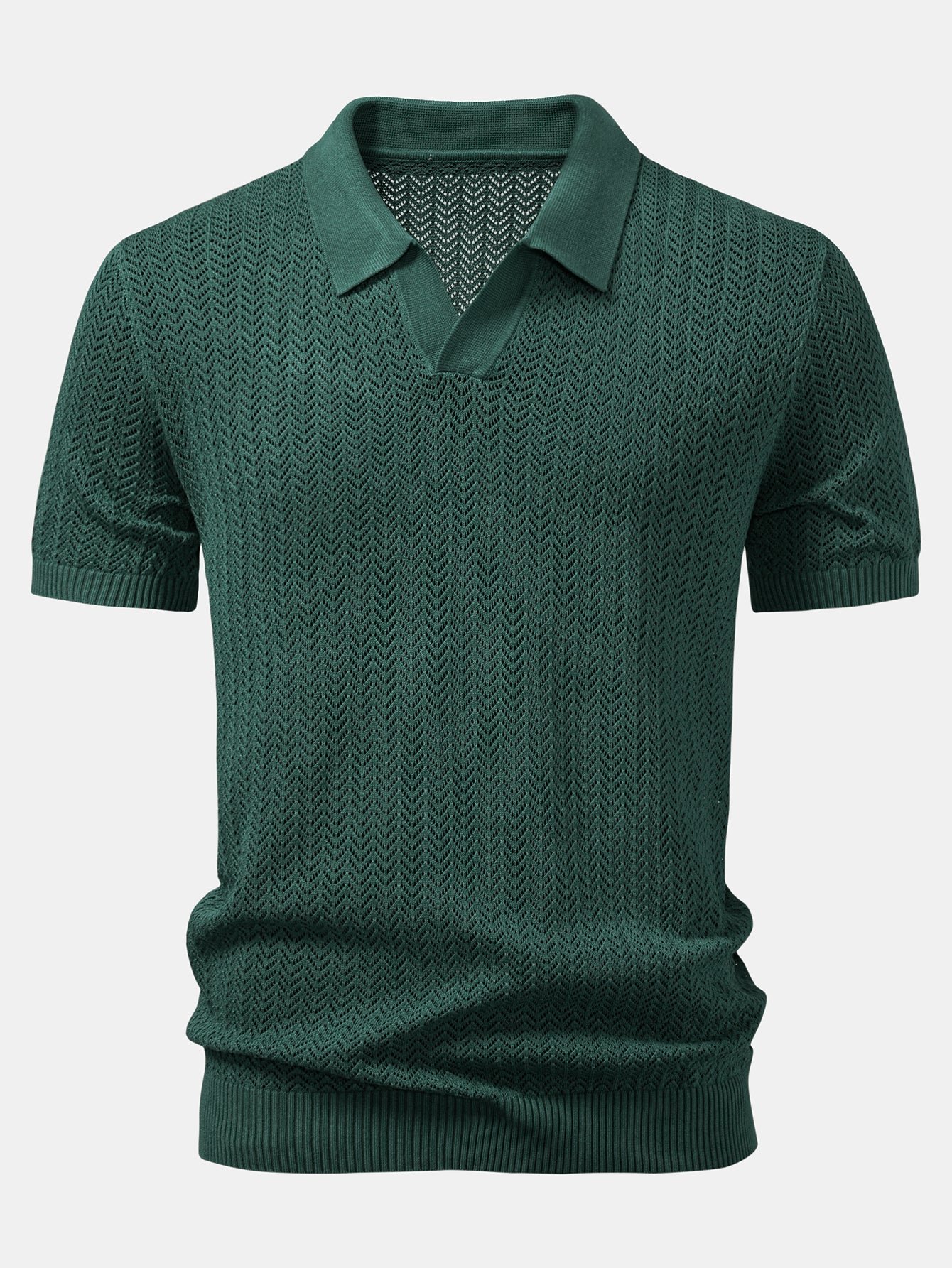 Strukturierte Häkel-Poloshirts mit V-Ausschnitt - Image 5