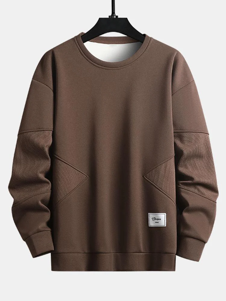 Strukturierter Stoff Patchwork Rundhals Sweatshirt - Image 2