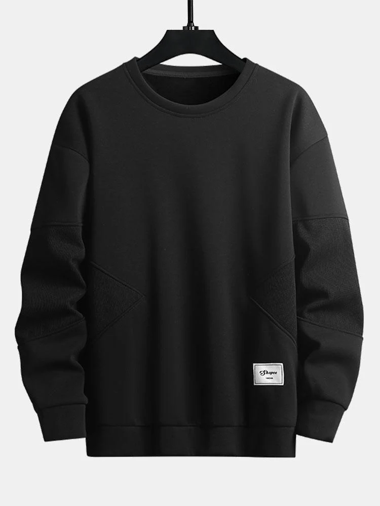 Strukturierter Stoff Patchwork Rundhals Sweatshirt - Image 3