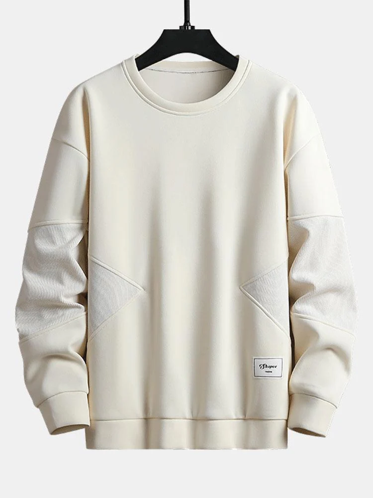 Strukturierter Stoff Patchwork Rundhals Sweatshirt - Image 4
