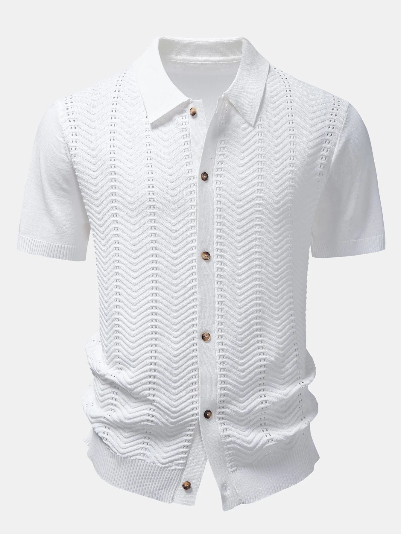 Textured Jacquard Button Up Knit Shirt - Image 3